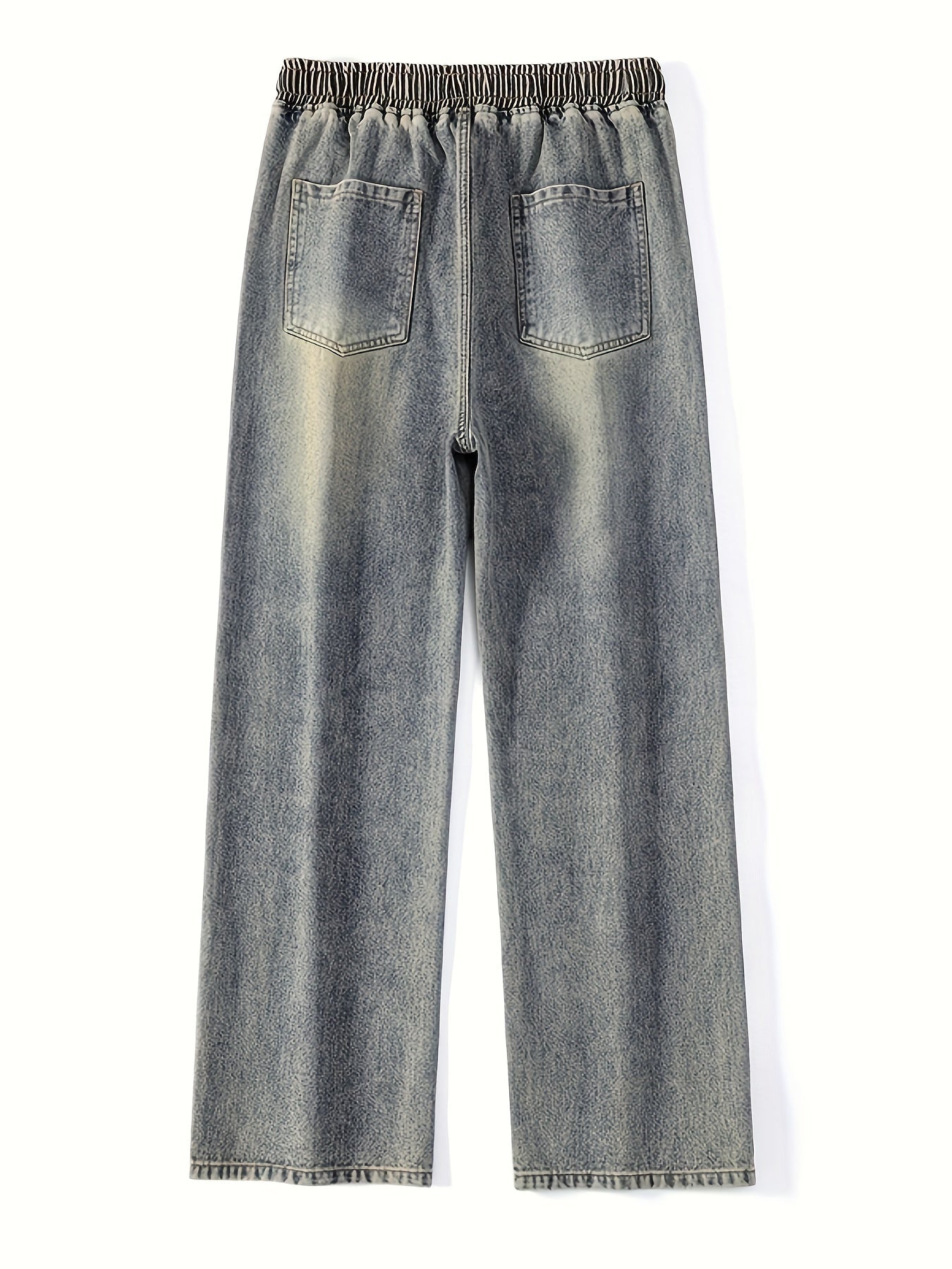 Trendy Teen's High-Waisted Denim - Breathable, Loose-Fit Streetwear Pants with Ombre Design, Elastic & Drawstring Waist