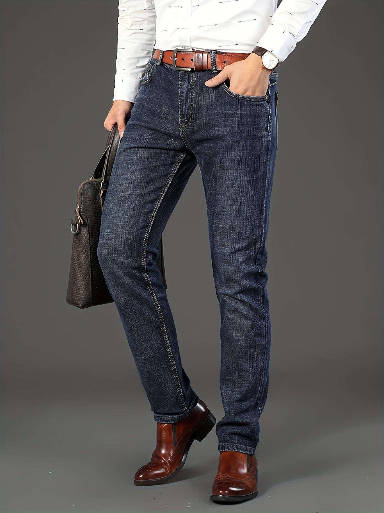 Mens Classic Denim Jeans - Fashionable Light Business Look - Comfortably Stretchy, Straight Leg Design - Ideal for Outdoor Casual Wear Everyday