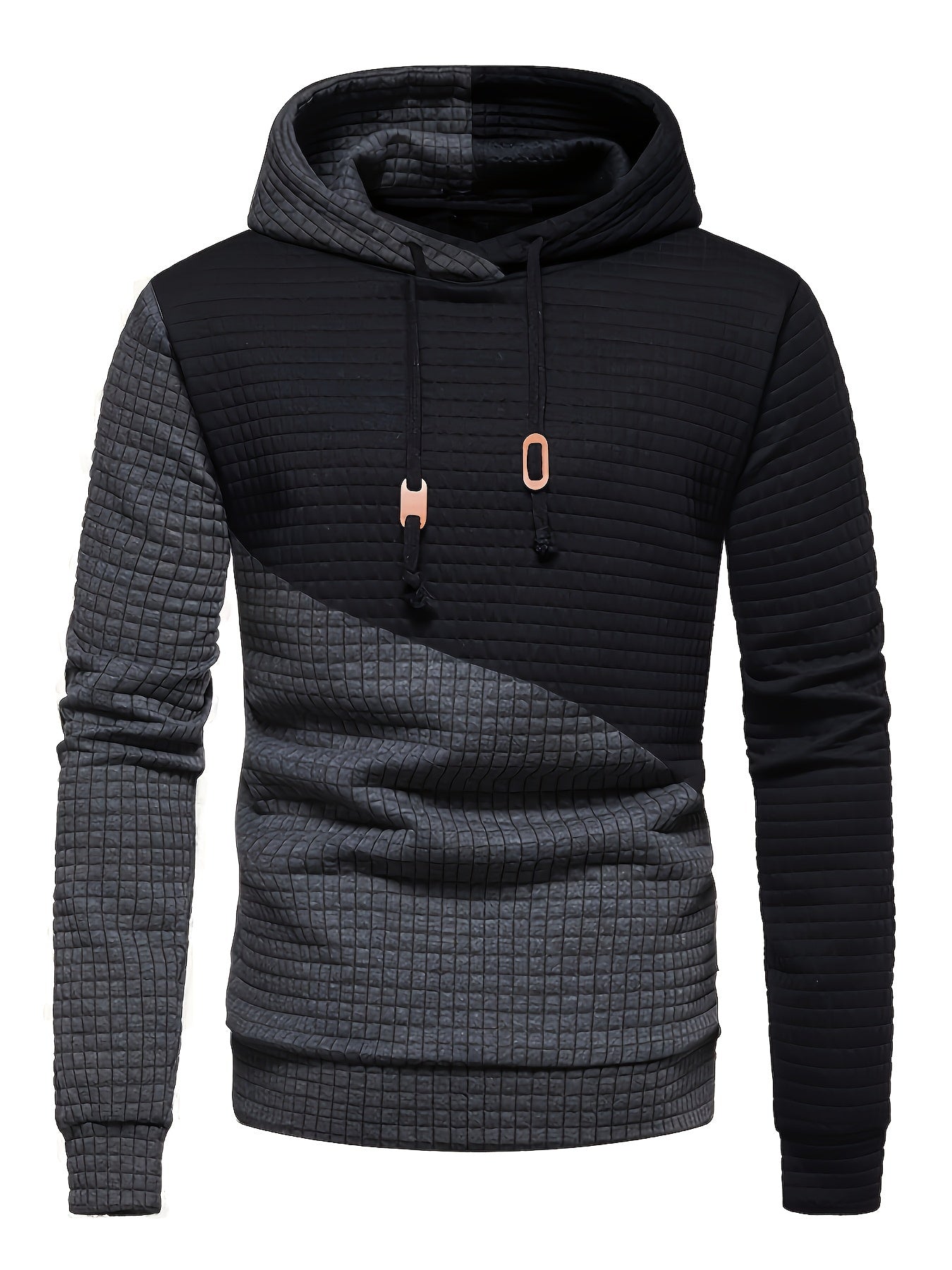 Trendy Mens Waffle Hoodie - Color Block Street Style with Hood & Kangaroo Pocket - Cozy Winter/Fall Sweatshirt - Ideal Gift Idea