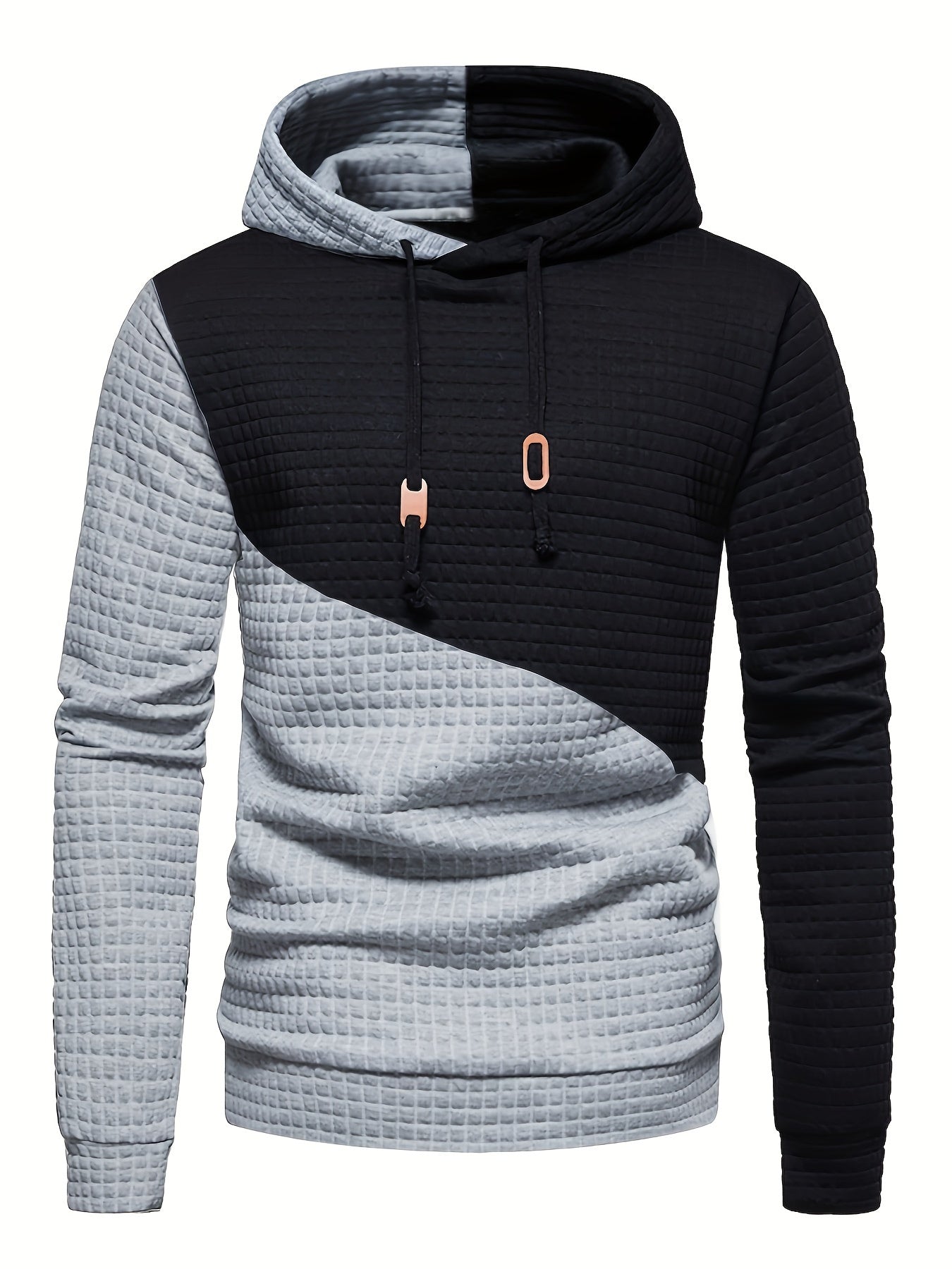 Trendy Mens Waffle Hoodie - Color Block Street Style with Hood & Kangaroo Pocket - Cozy Winter/Fall Sweatshirt - Ideal Gift Idea