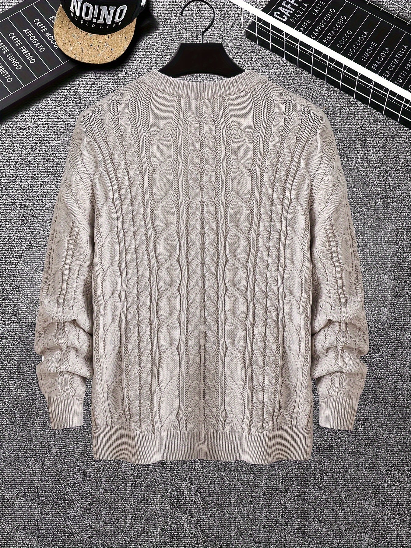 Autumn and Winter Solid Color Twist Texture Knit Long Sleeve Men's Sweater - Versatile Trendy Pullover As Gift