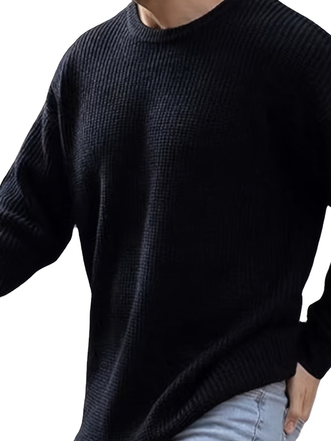 Comfortable Mens Knitted Pullover Sweater - Stylish & Warm with Mid Stretch Round Neck - All-Match Fall Winter Essential for Cool Days