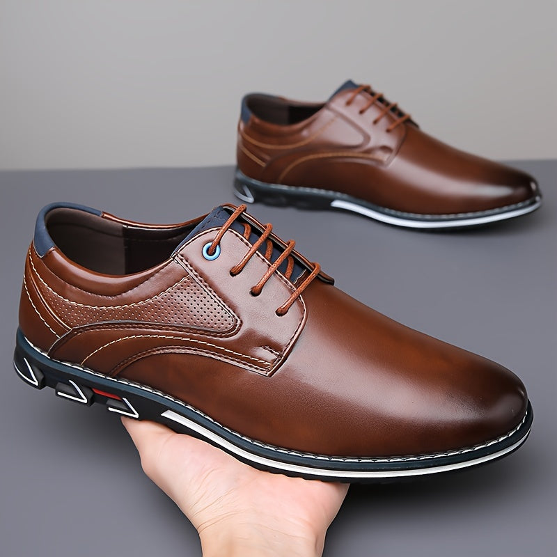 Plus Size Mens PU Leather Dress Shoes - Durable, Non-Slip, Lace-Up for Office and Everyday Wear