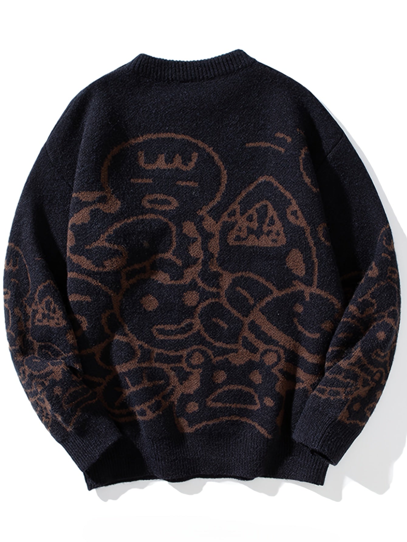 Cozy Fall Winter Essential: Men's Cartoon Graphic Print Knitted Long Sleeve Crew Neck Casual Sweater