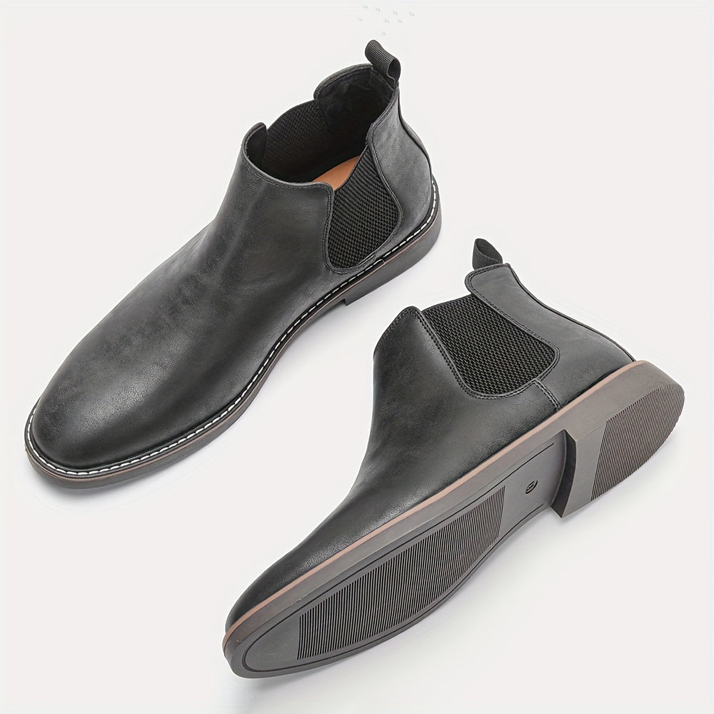 Stylish High-Top Chelsea Boots for Men - Anti-Slip, PU Leather Uppers, Slip-On Design, Perfect for Outdoor Activities in Spring and Autumn - Comfortable, Durable, and Water-Resistant