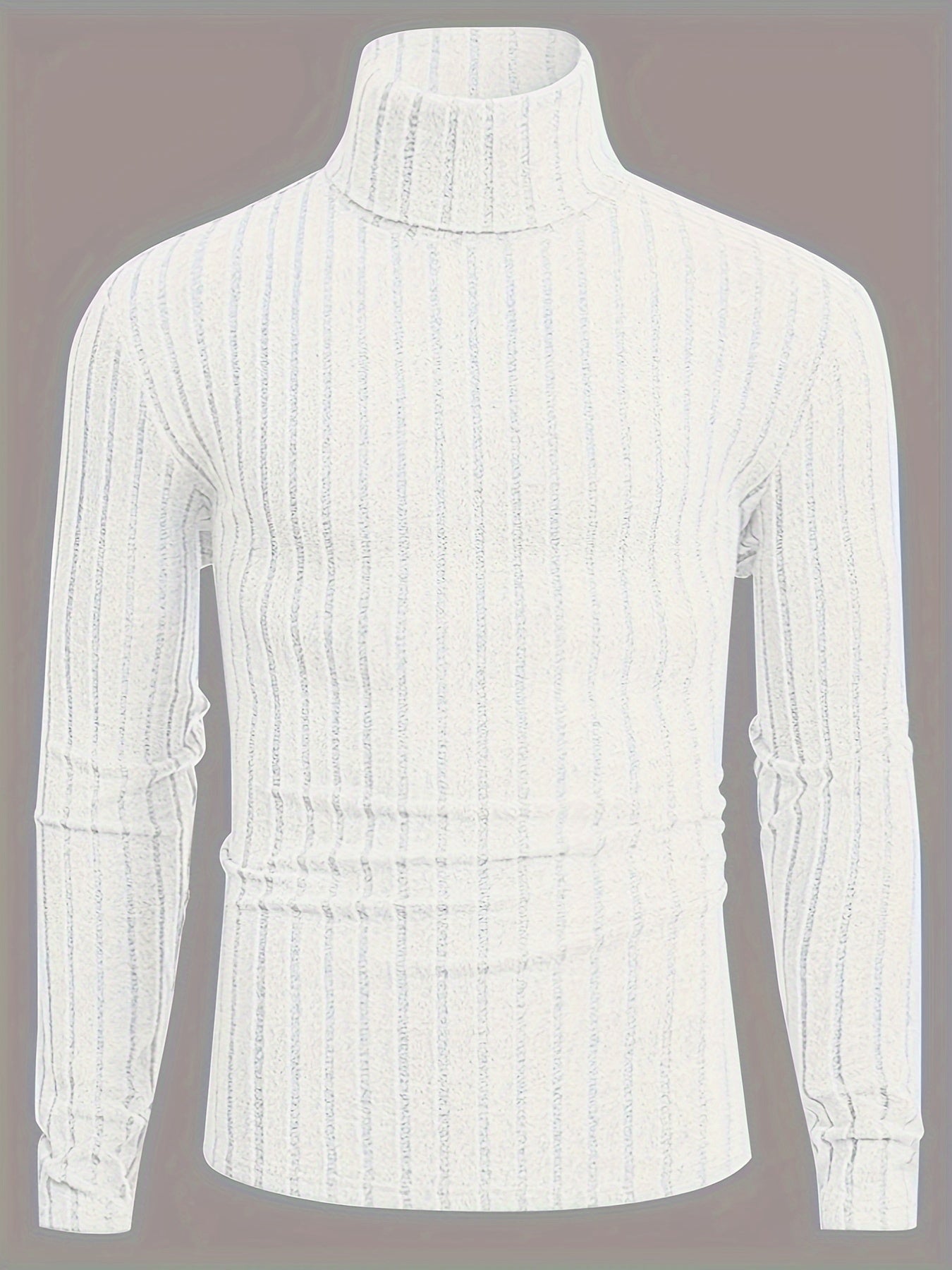 Men's Stylish Stripe Pattern Knitted Pullover, Casual Breathable Long Sleeve Turtle Neck Sweater For Spring Fall