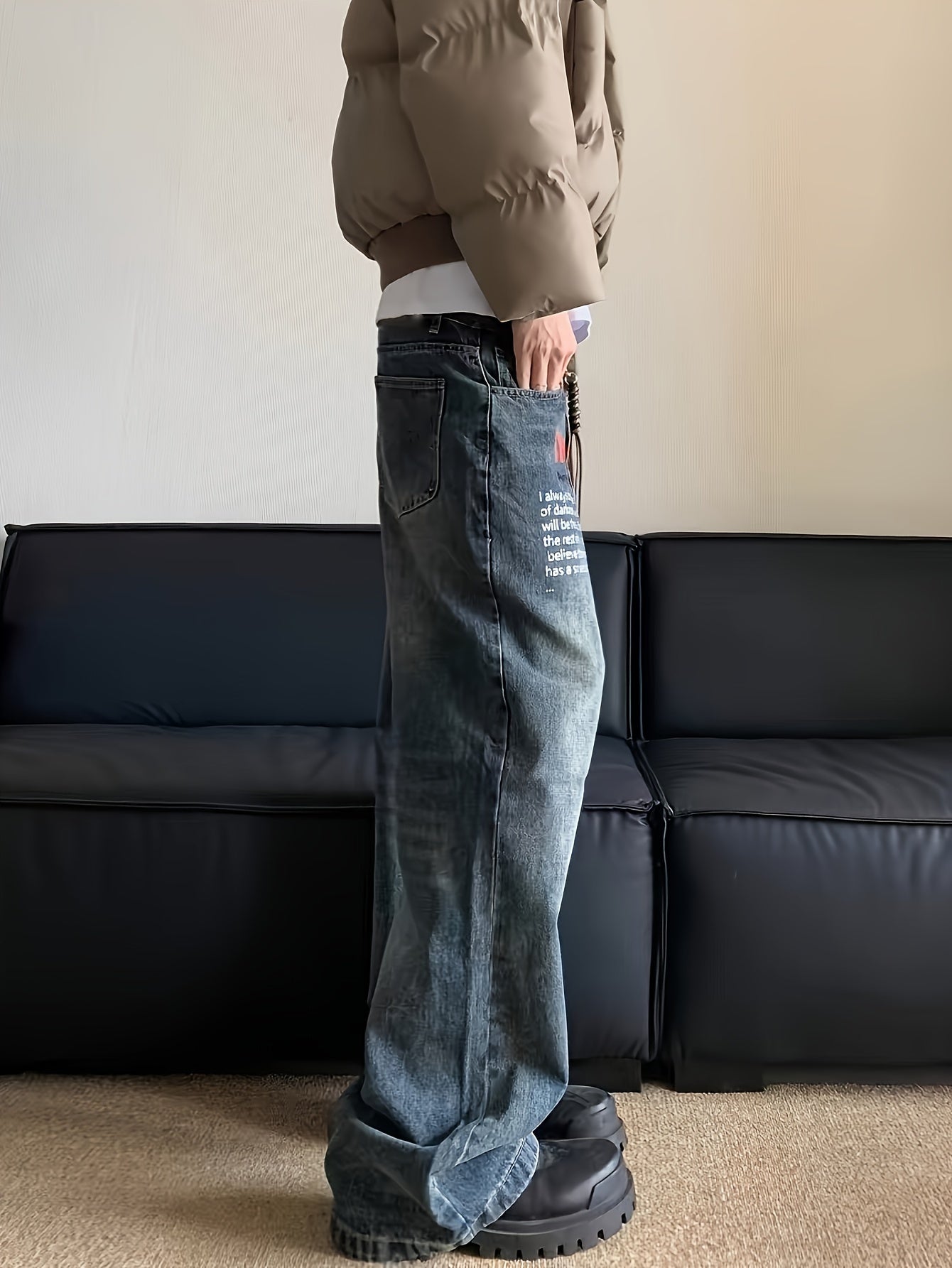 Men's Hip Hop Loose Fit Wide Leg Jeans, Men's Stylish Comfy Denim Pants, Street Style Fashion