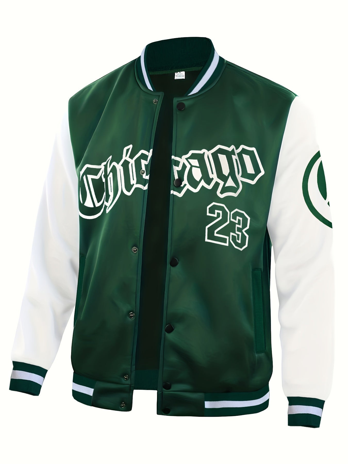 Men's Casual Letter Print Color Block Varsity Jacket, Chic Style Baseball Collar Jacket