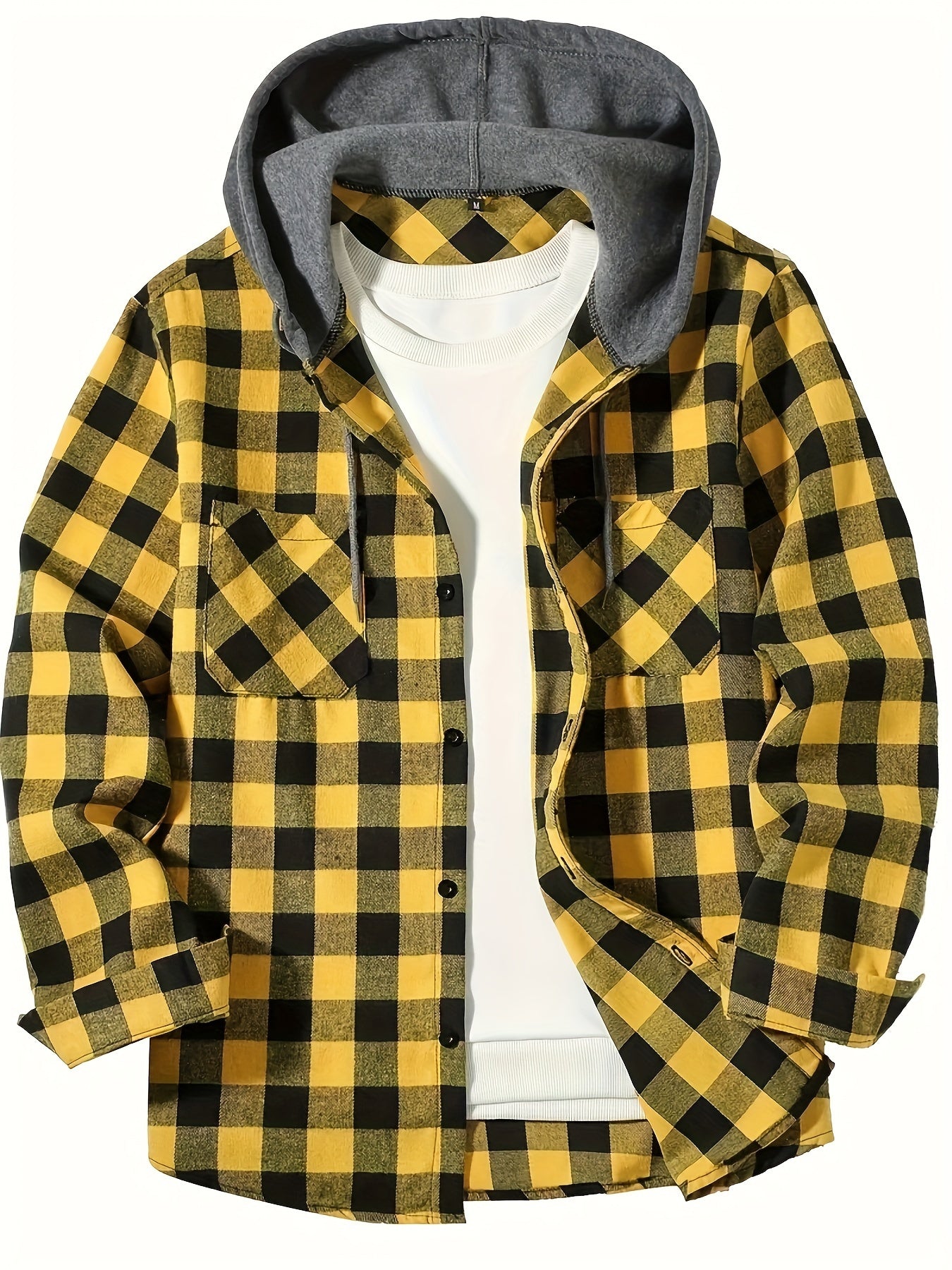 Stylish Plaid Hooded Shirt for Men - Long Sleeve Button-Up Casual Fashion Outerwear with Comfortable Fit, Classic Design, and Versatile Style for Everyday Wear