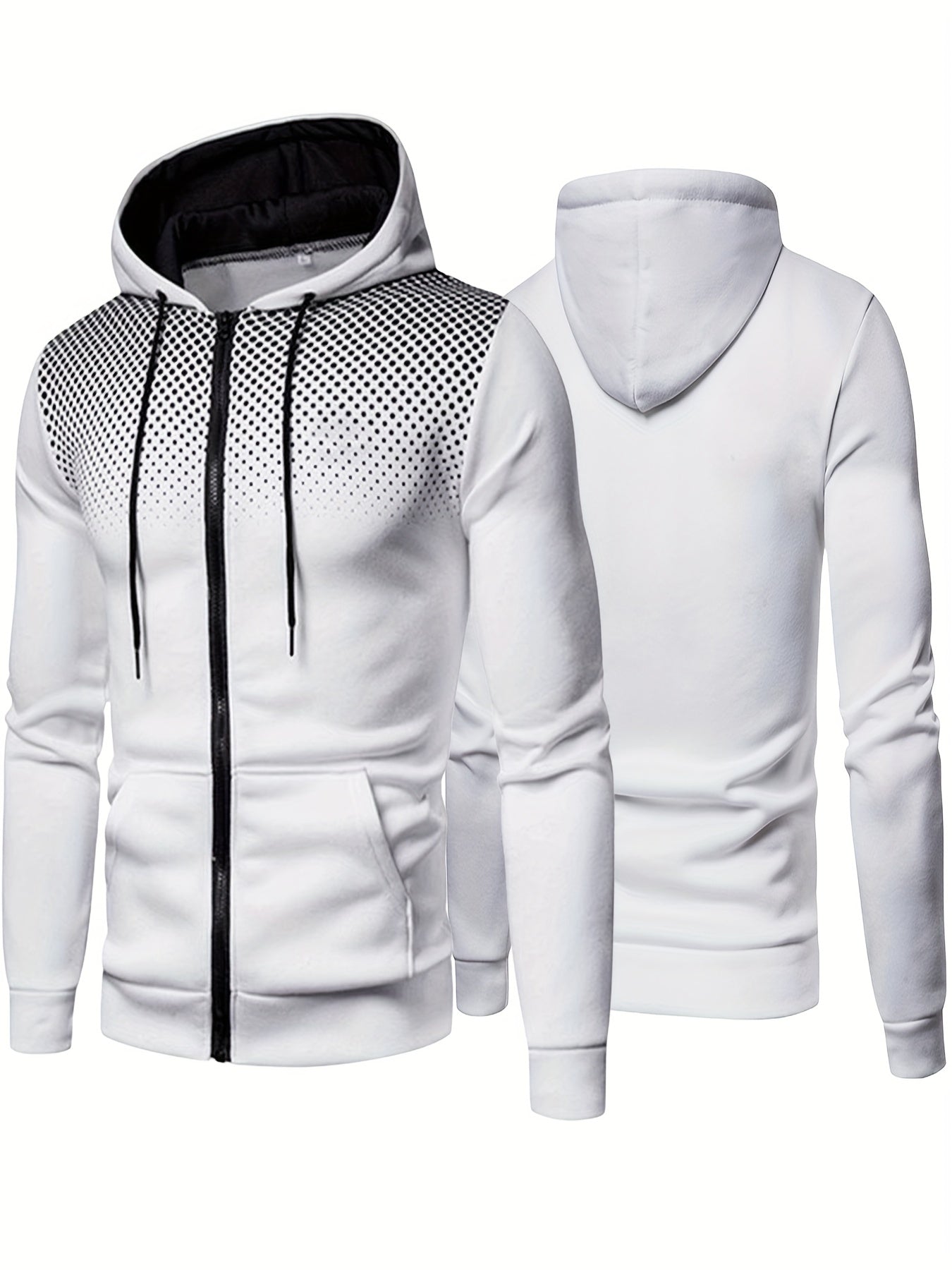 Men's Stylish Polka Dot Hooded Sweatshirt Jacket - Casual Sports Fashion for Winter & Autumn - Zip-Up Drawstring Hoodie with Pockets