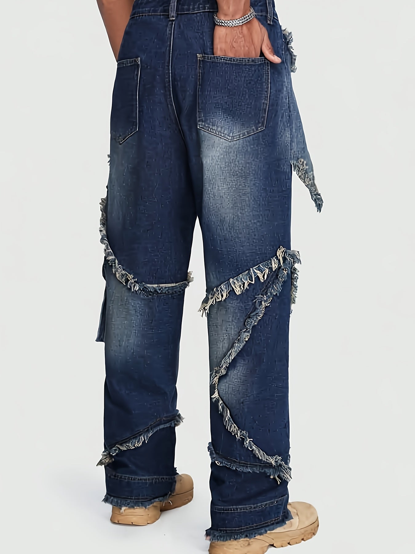 Men's Comfort-Fit Jeans - Relaxed Streetwear Denim with Raw Edge, Versatile Baggy Pants for Everyday Cool