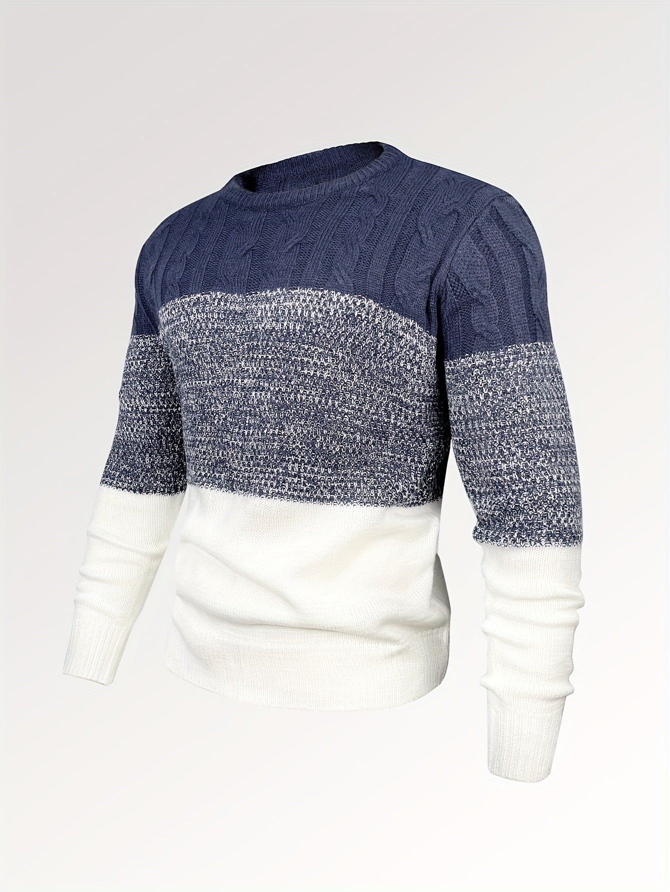 All Match Knitted Cable Sweater, Men's Casual Warm Slightly Stretch Crew Neck Pullover Sweater For Men Fall Winter