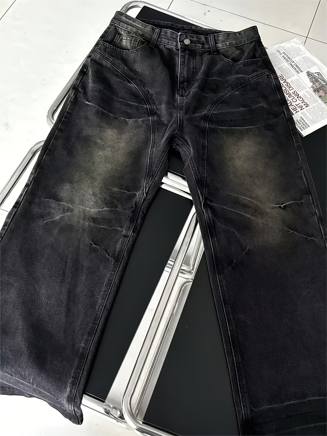 Men's Loose Fit Wide Leg Distressed Jeans, Men's Stylish Comfy Denim Pants, Street Style Fashion