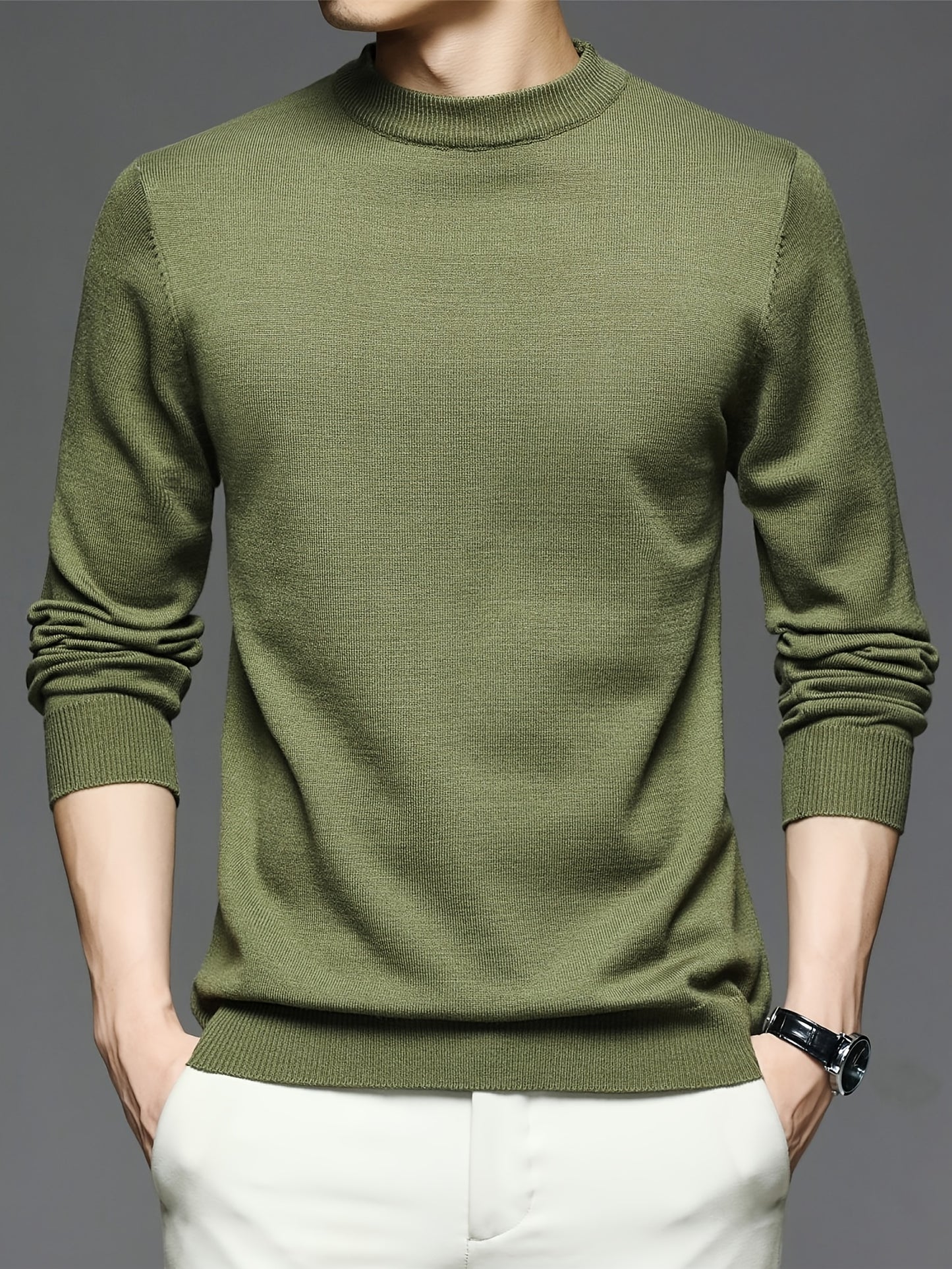 All Match Knitted Sweater, Men's Casual Warm Slightly Stretch crew Neck Pullover Sweater For men Fall Winter