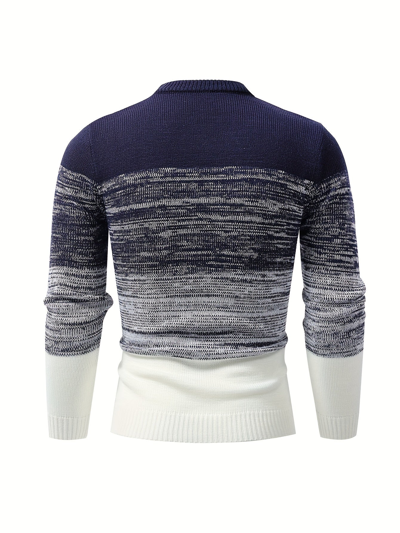 Men's Stylish Loose Color-block Knitted Sweater, Casual Mid Stretch Breathable Long Sleeve Crew Neck Top For City Walk Street Hanging Outdoor Activities