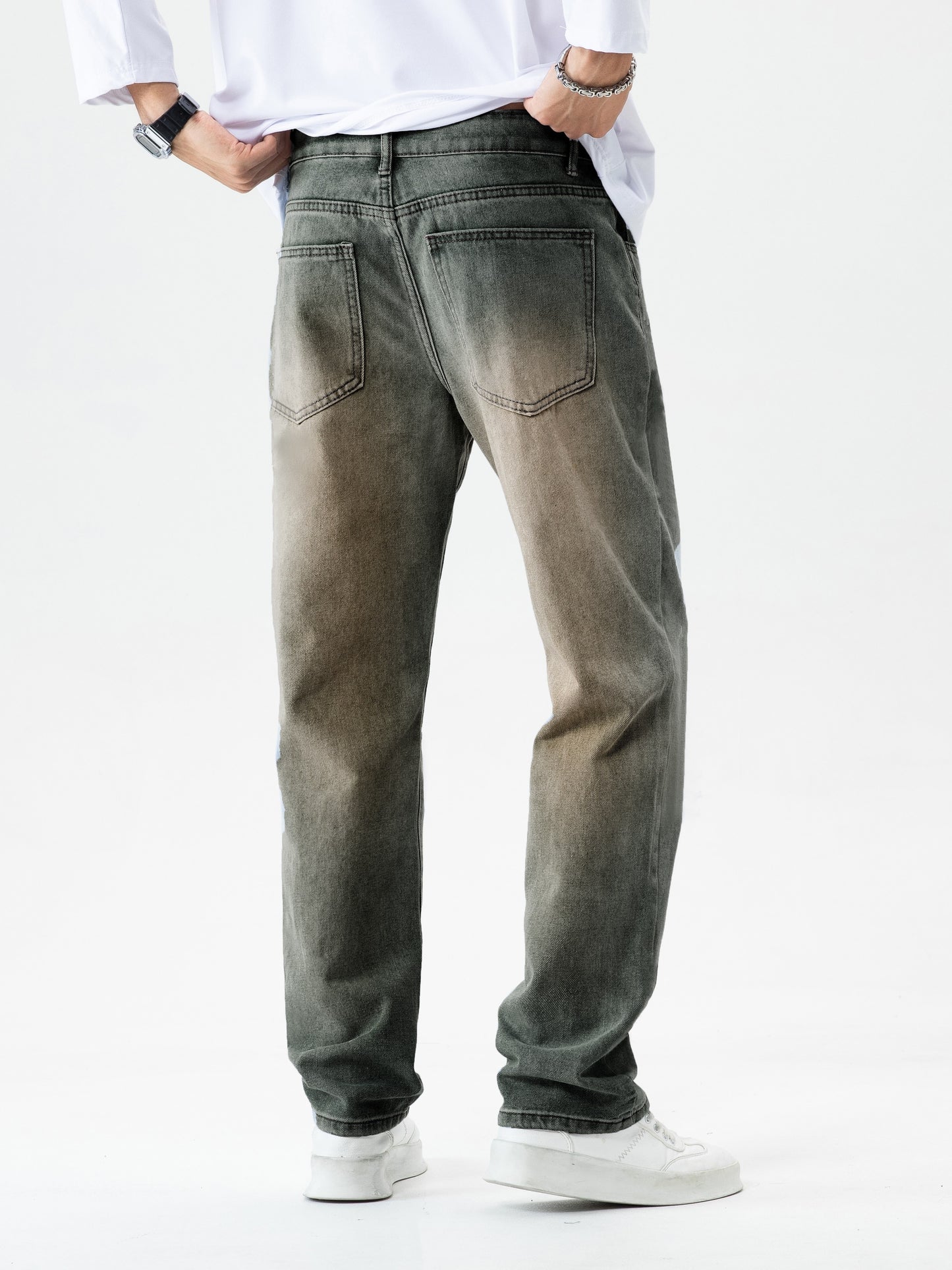 Men's Relaxed Fit Vintage Jeans - Casual Street Style Denim Pants with Multiple Pockets for Everyday Wear