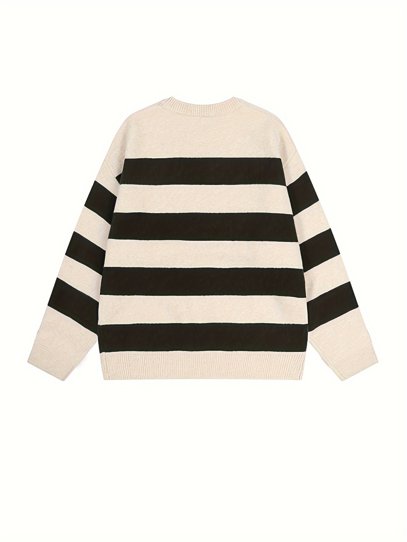 Cozy Color Block Striped Knitted Pullover Sweater - Soft, Casual, Long Sleeve, Crew Neck, Fall Winter Essential - Perfect for Everyday Wear