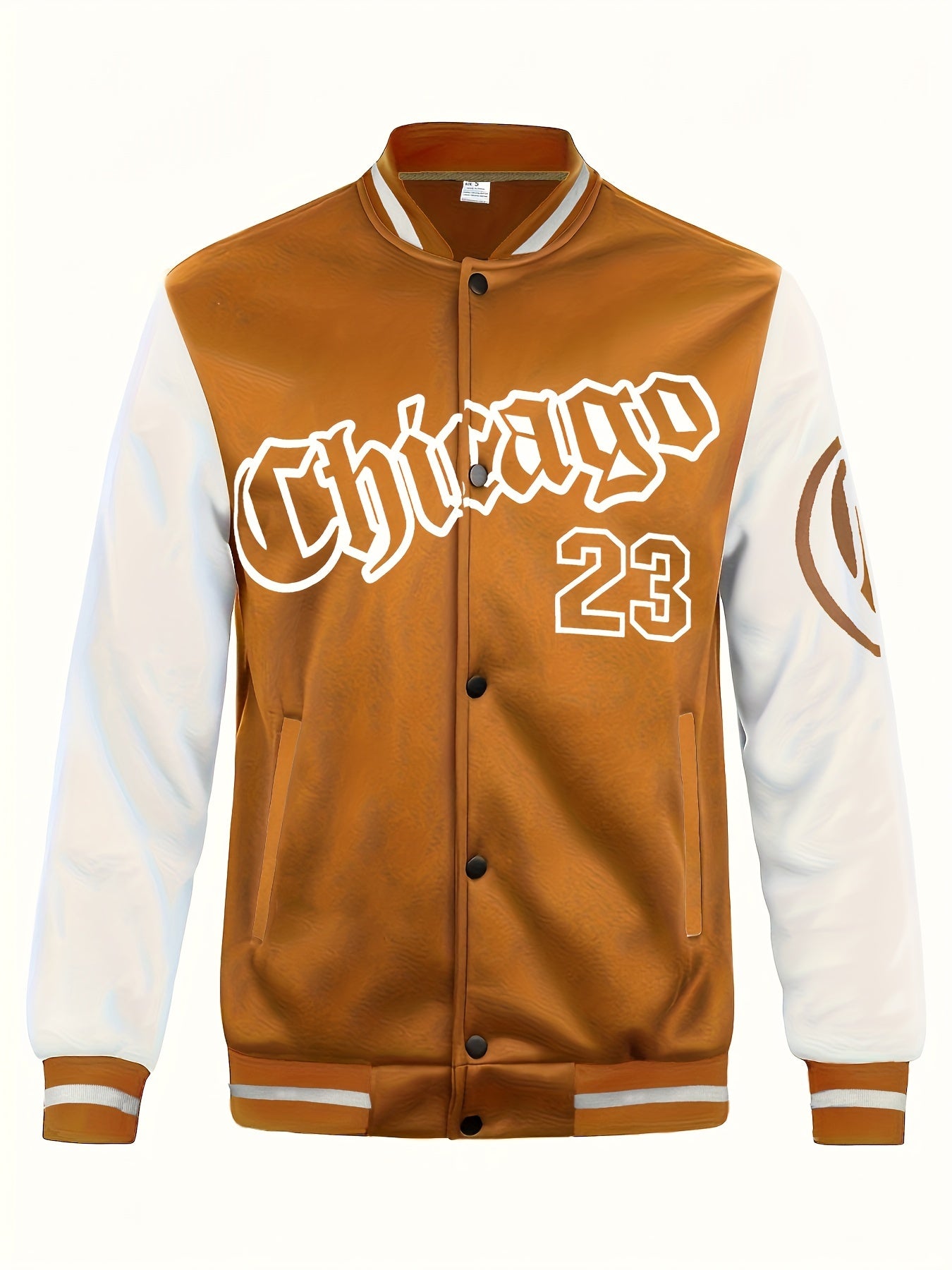 Men's Casual Letter Print Color Block Varsity Jacket, Chic Style Baseball Collar Jacket