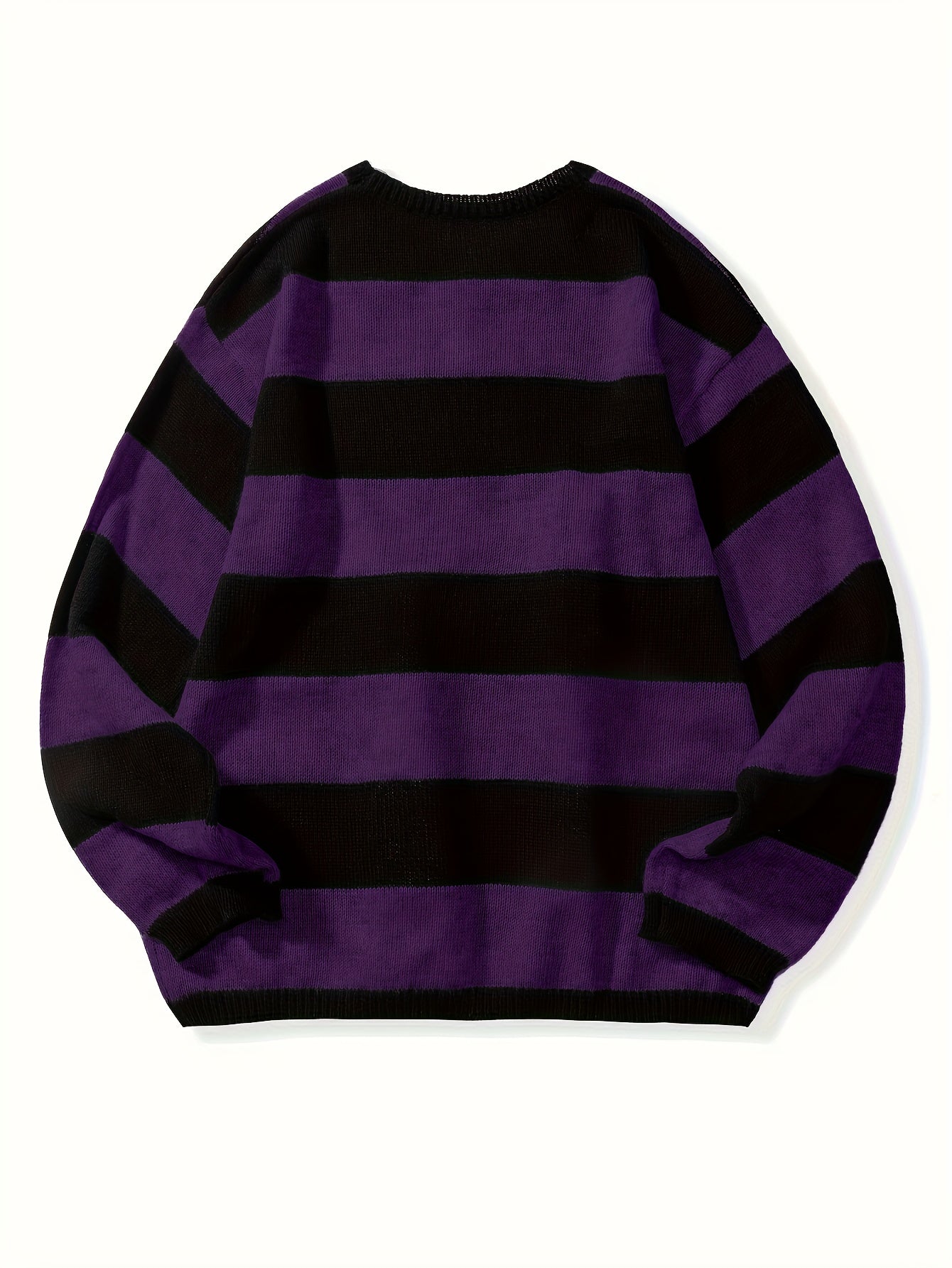 Men's Casual Fashion Striped Pullover Sweater, Spring/Autumn Thin Polyester Knit, Round Neck, Stretchy Fabric, Regular Fit