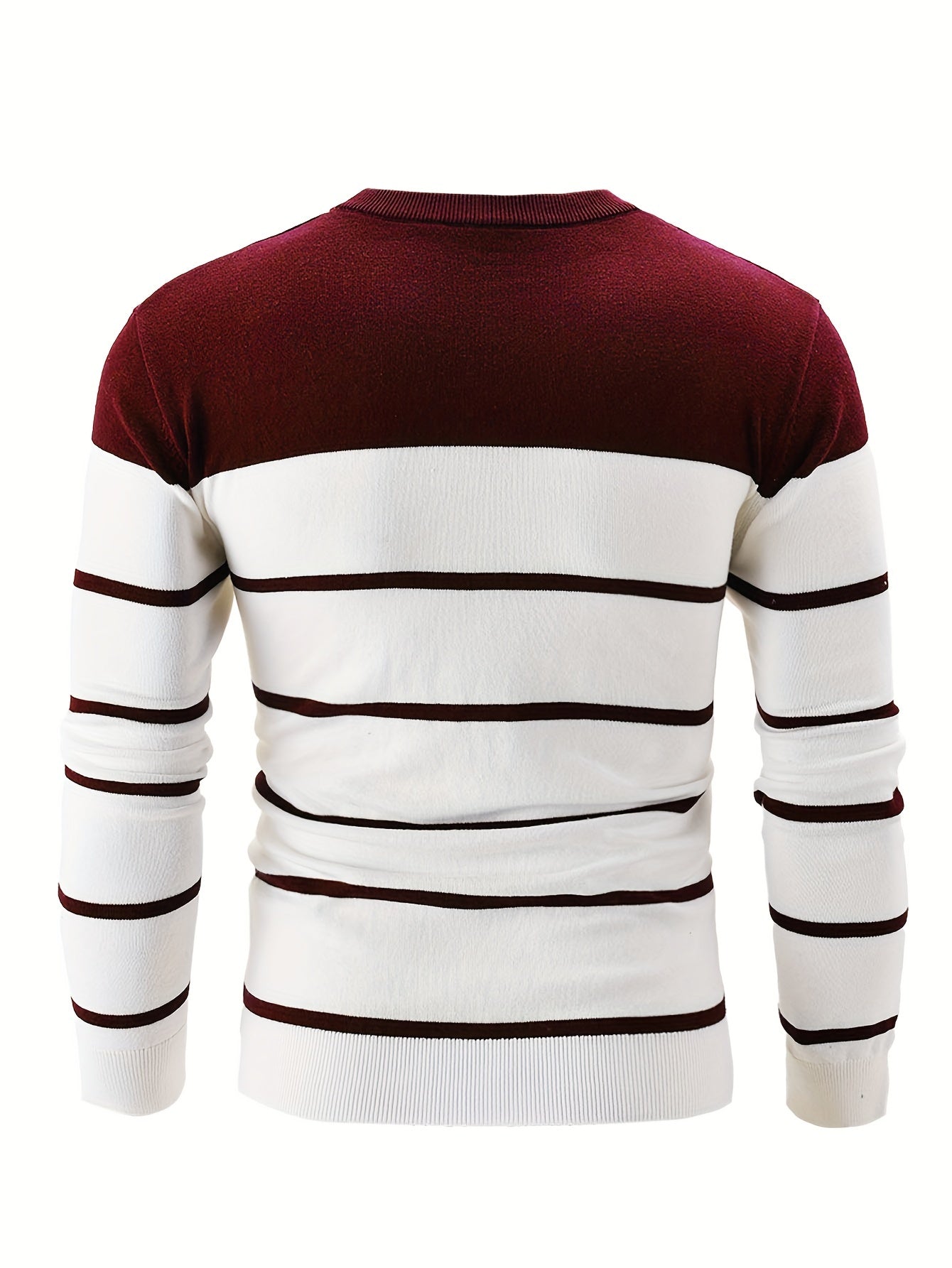 100% Cotton Men's Long Sleeve Casual Striped Crew Neck Sweater - Regular Fit Pullover with Medium Stretch