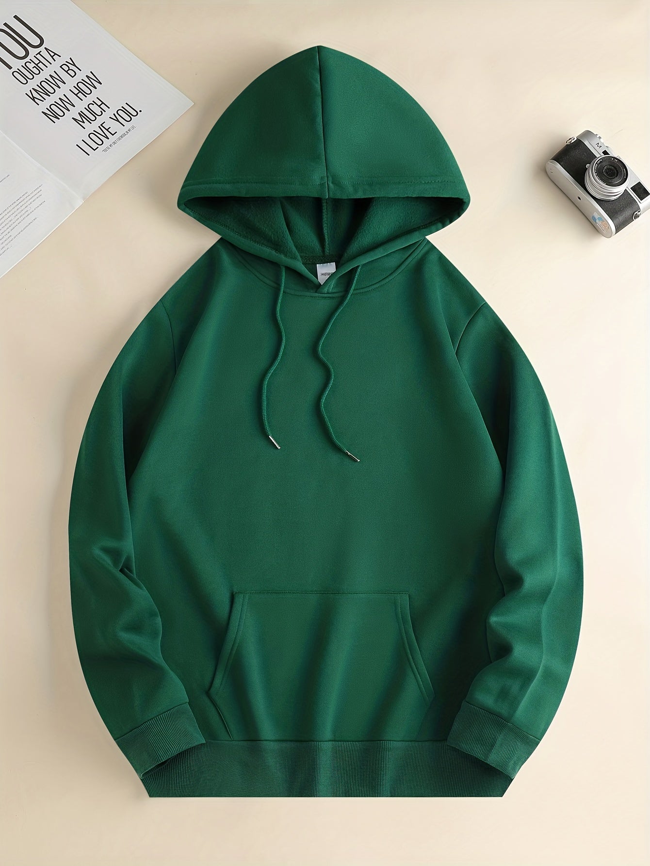 Mens Solid Color Hoodie - Cozy Loose Fit with Kangaroo Pocket - Stylish Autumn Winter Pullover for Comfy Casual Wear