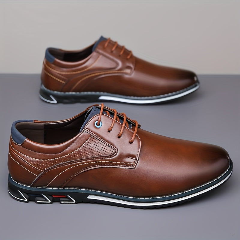 Plus Size Mens PU Leather Dress Shoes - Durable, Non-Slip, Lace-Up for Office and Everyday Wear