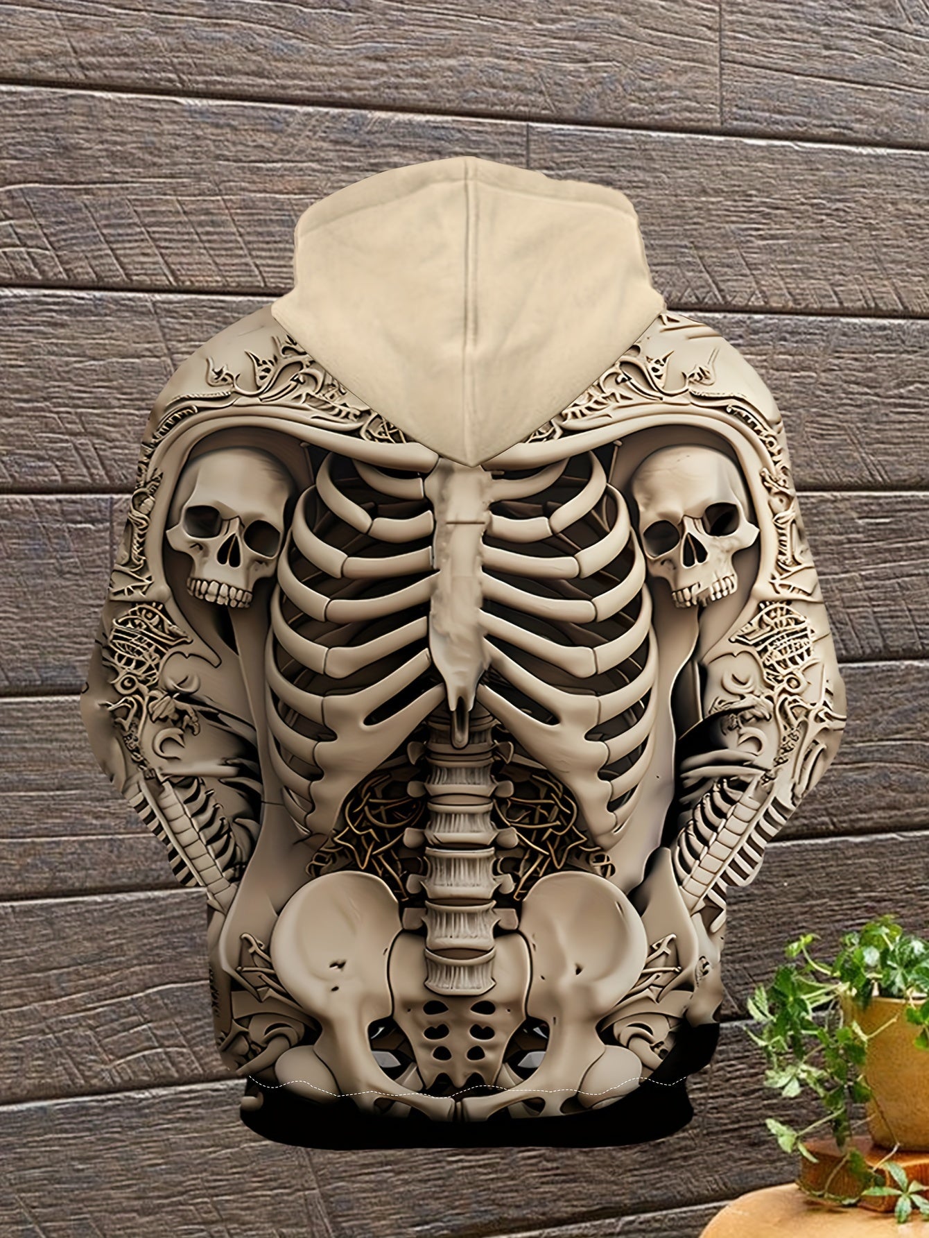 Men's 3D Skeleton Skull Print Long Sleeve Hoodie – Casual Hooded Sweatshirt with Drawstring Pocket, Knit Polyester Fabric, Stretch Fit, Fall/Winter Collection