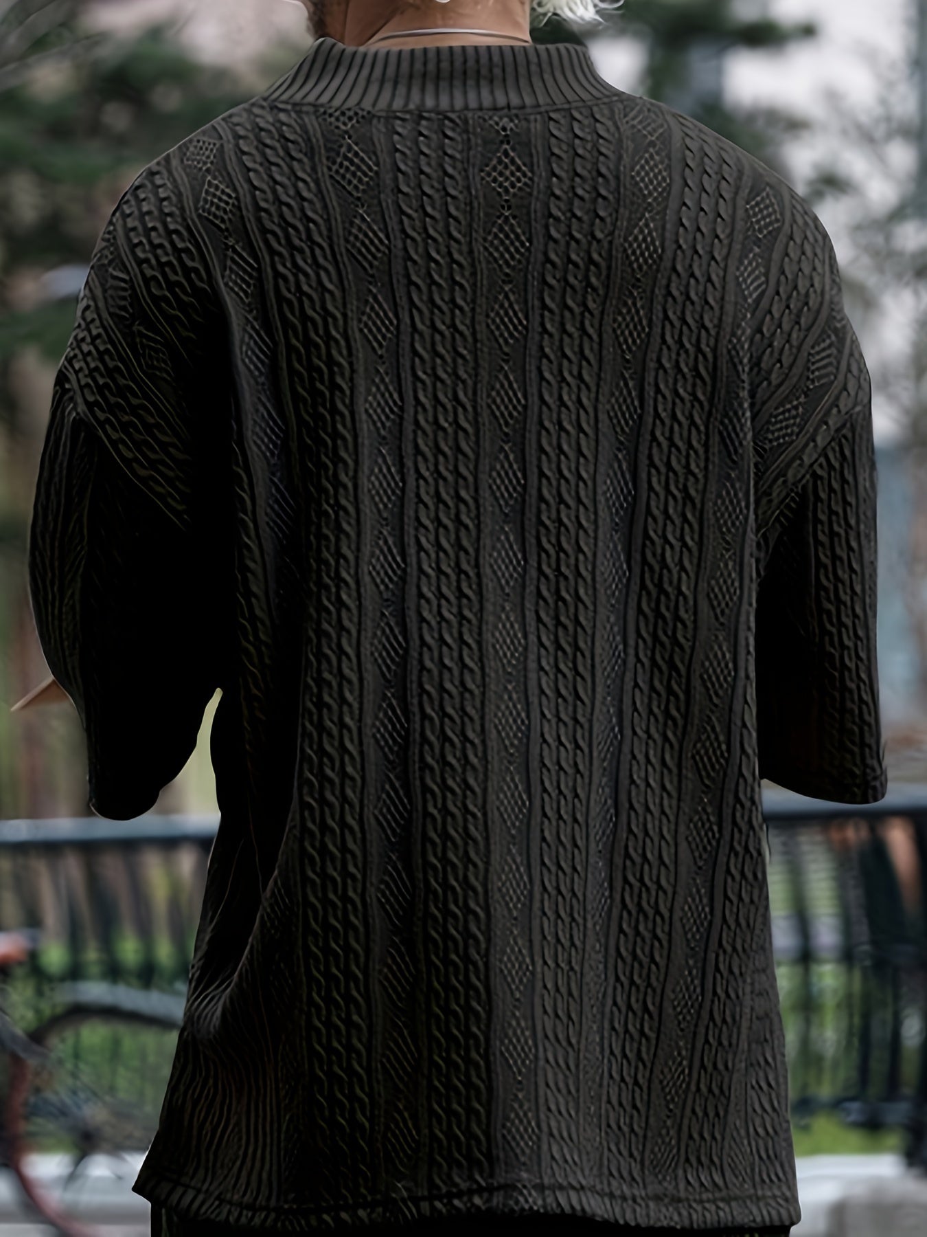 The Latest Casual Loose Fitting Quarter Sleeved Jacquard Knit Shirt From Europe And America, Men's Top, Old Money Style