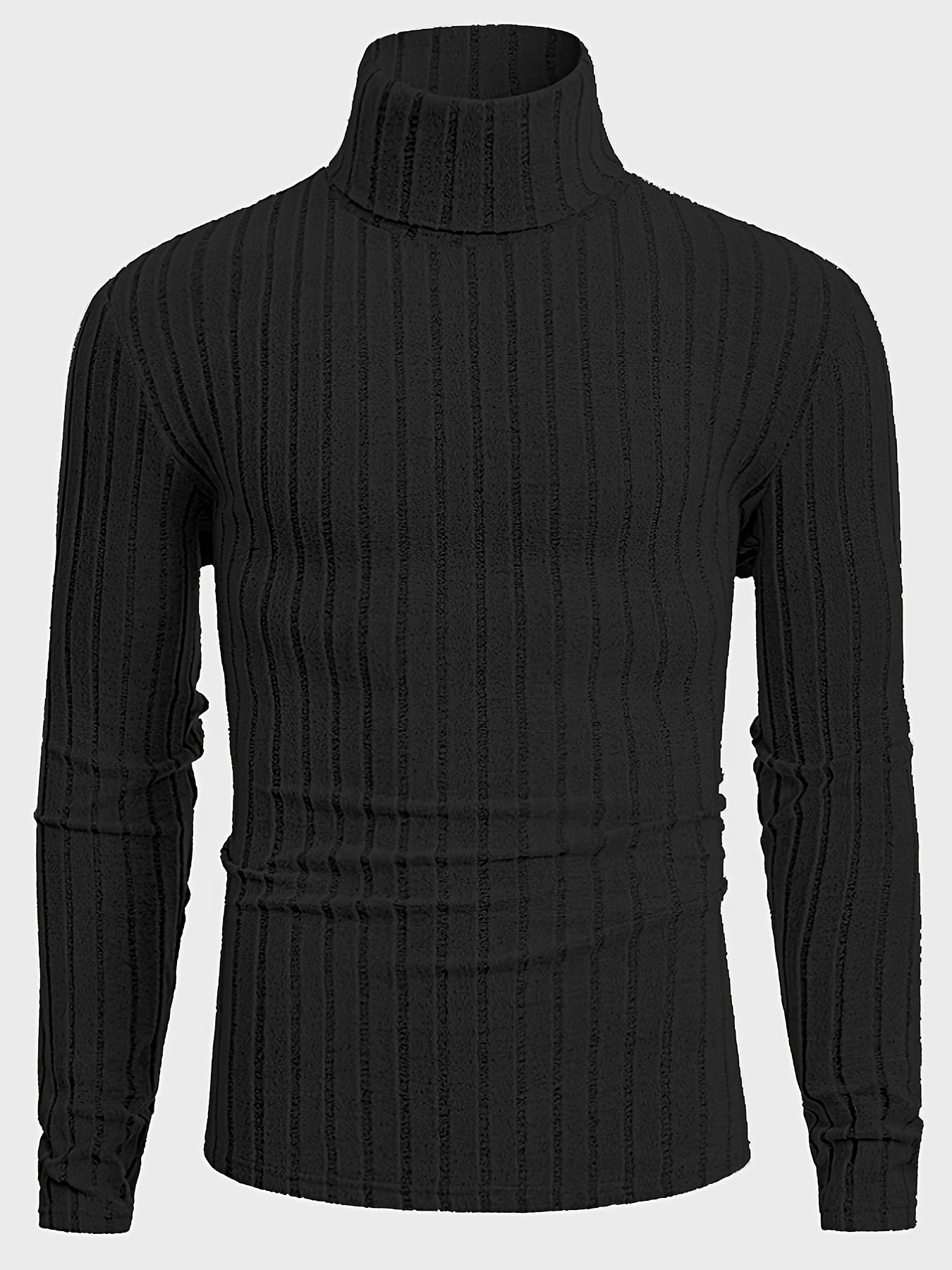 Men's Stylish Stripe Pattern Knitted Pullover, Casual Breathable Long Sleeve Turtle Neck Sweater For Spring Fall