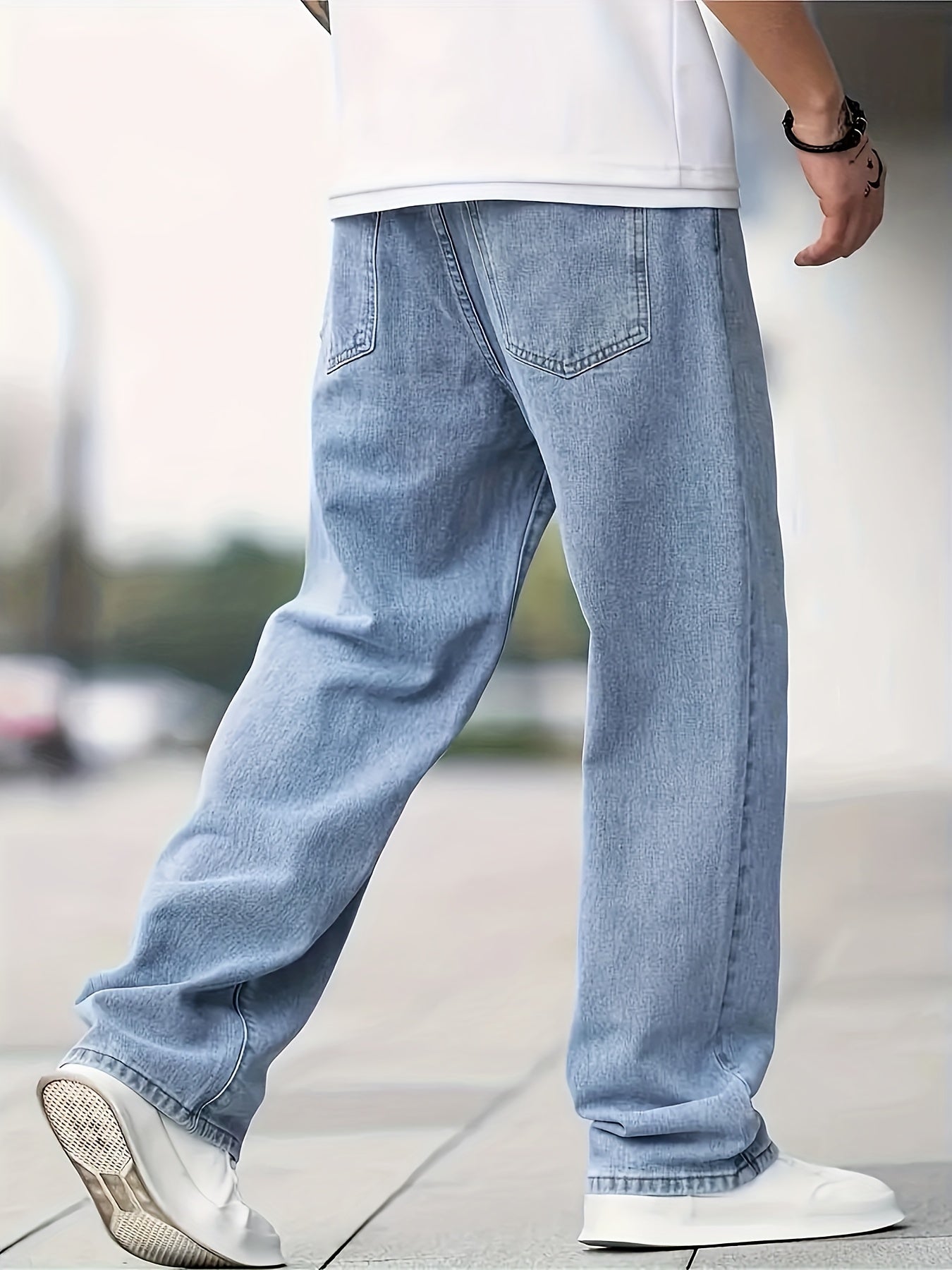 Summer Stylish Men's Solid Denim Pants For Daily Life, Casual Wide Leg Jeans