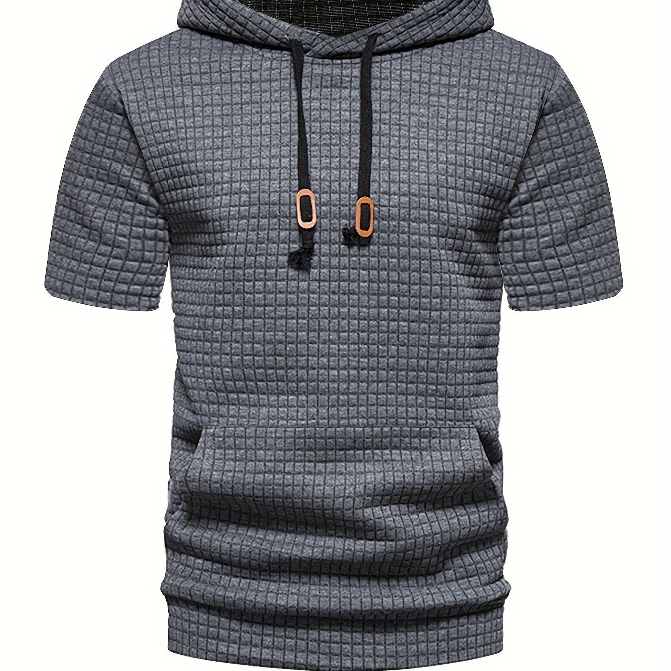 FORUWISH  -  Men's Chic Waffle Pattern Short Sleeve Hooded T-Shirt - Soft, Breathable, Casual Wear with Pocket and Relaxed Fit - Perfect for Daily Life, Outdoor Activities, and Travel