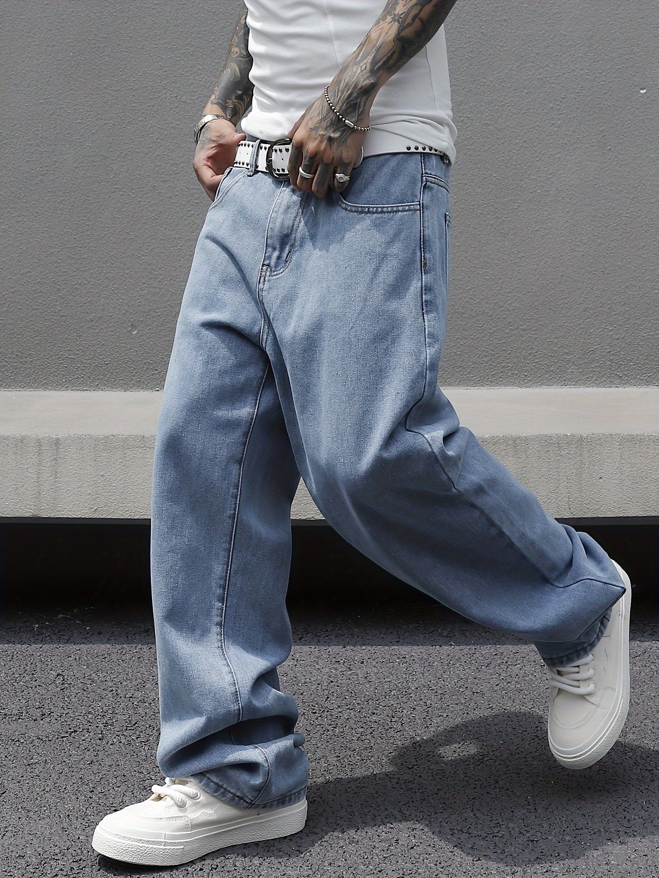 Men's Loose Fit Wide Leg Jeans, Men's Stylish Comfy Denim Pants, Versatile For All Seasons