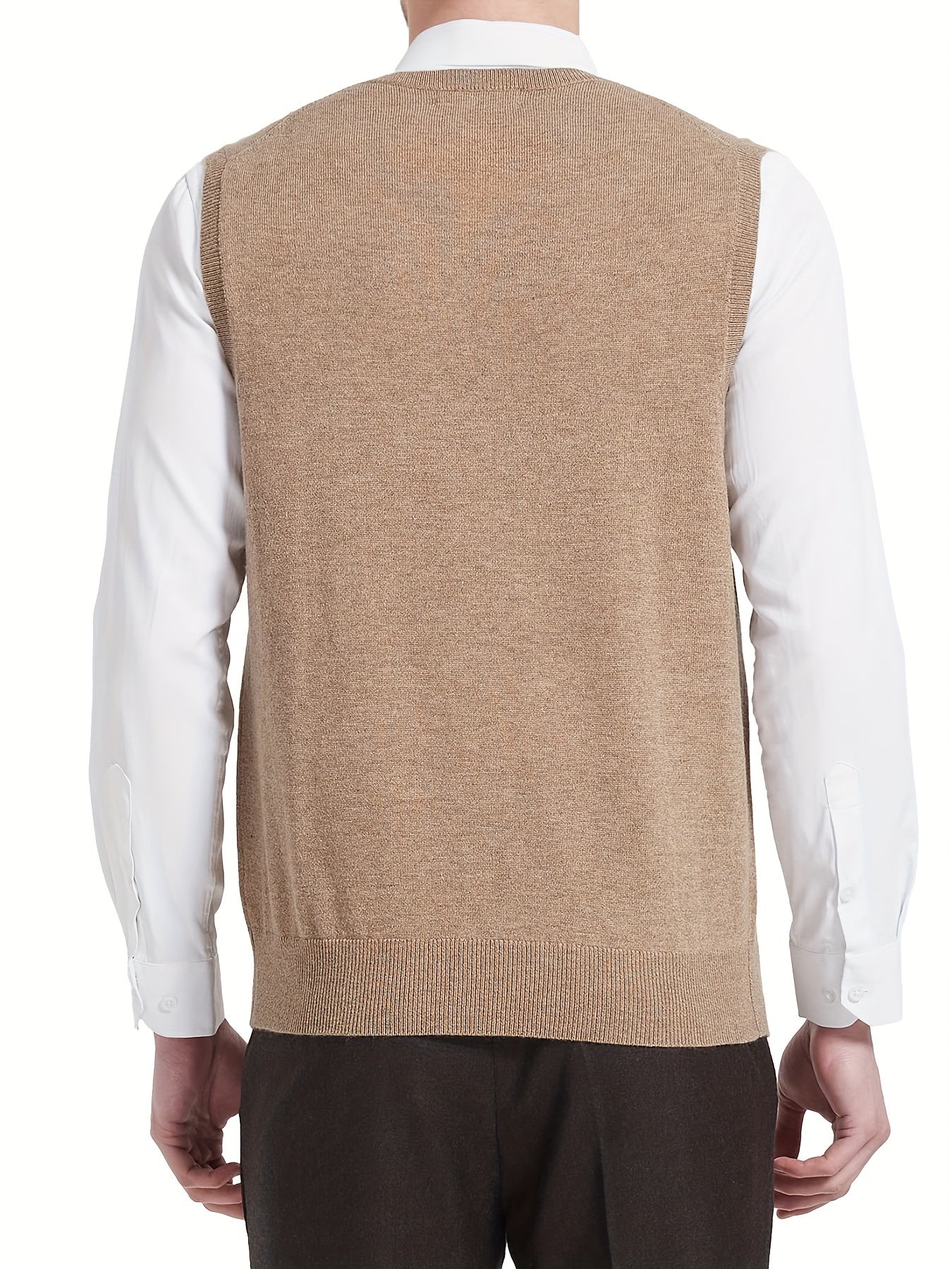 Men's V-neck Solid Casual Cotton Sleeveless Knitted Sweater Vest, Men's Clothing For Autumn Winter