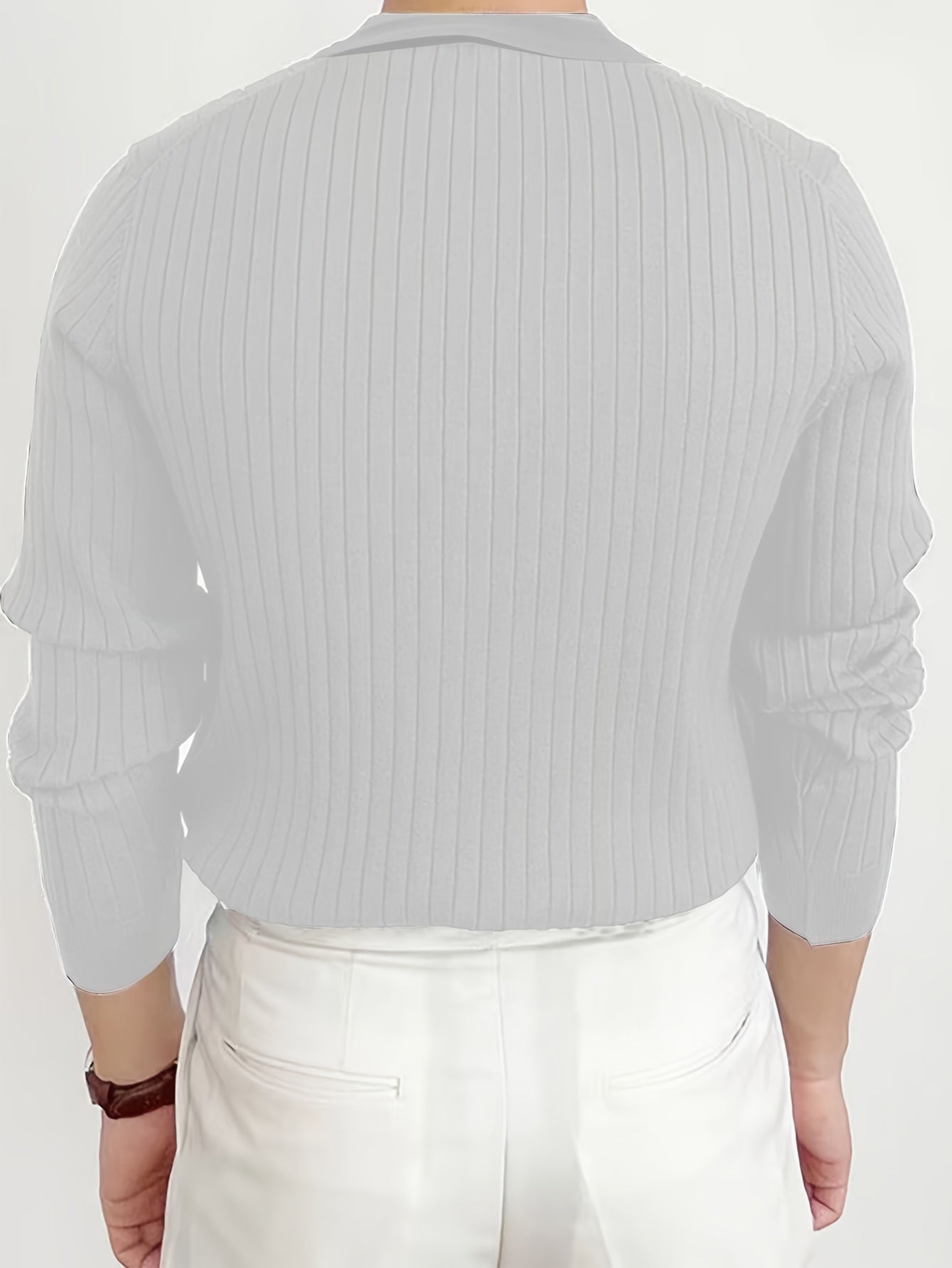 Men's Striped Knitted Pullover, Formal Long Sleeve Sweater For Outdoor