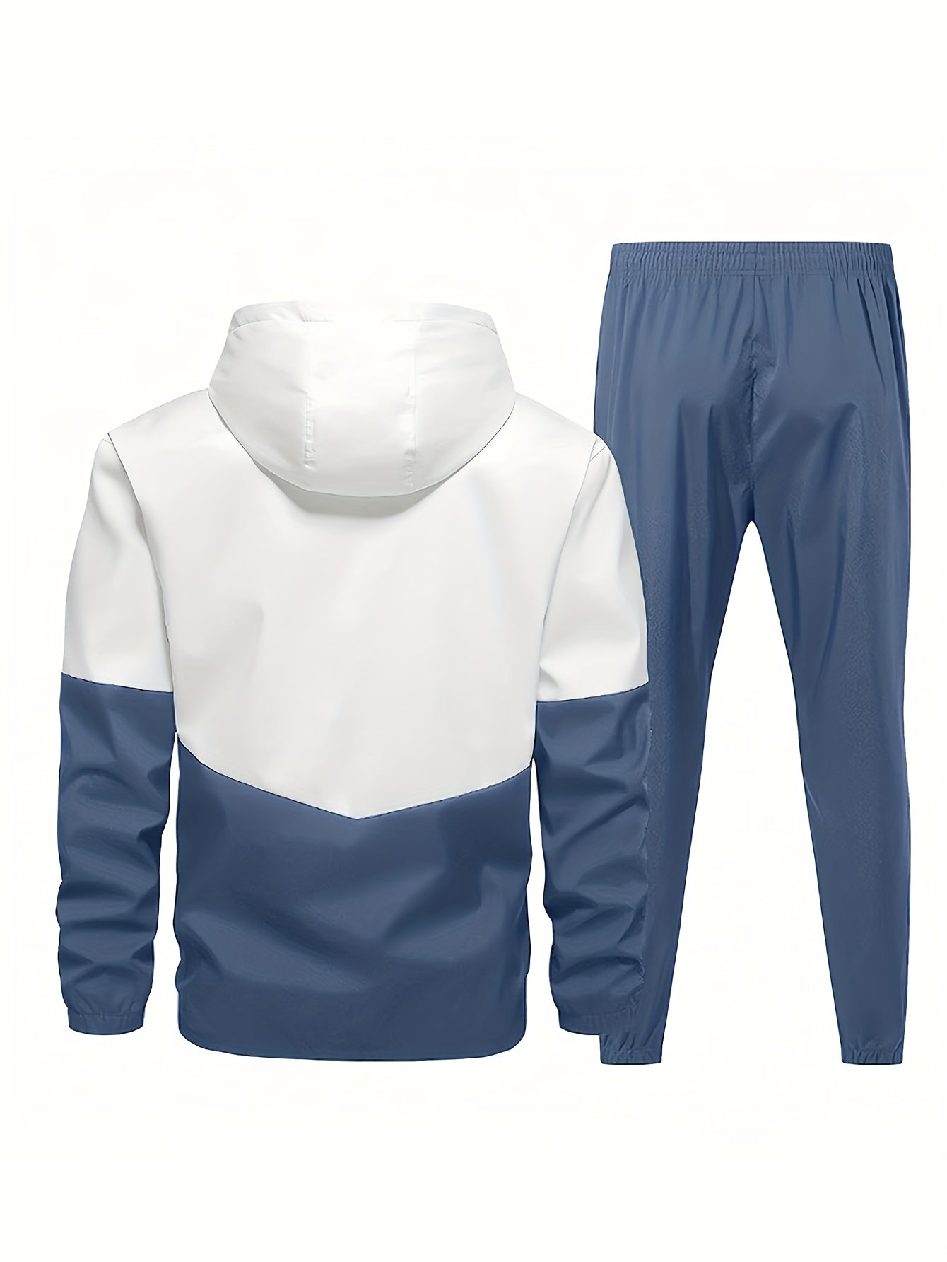 2-Piece Sporty Outfit for Men - Contrast Hoodie Jacket and Solid Sports Pants with Casual, Trendy, and Comfortable Design for Outdoor Activities and Sports Wear - Perfect for Fitness Enthusiasts and Athletes