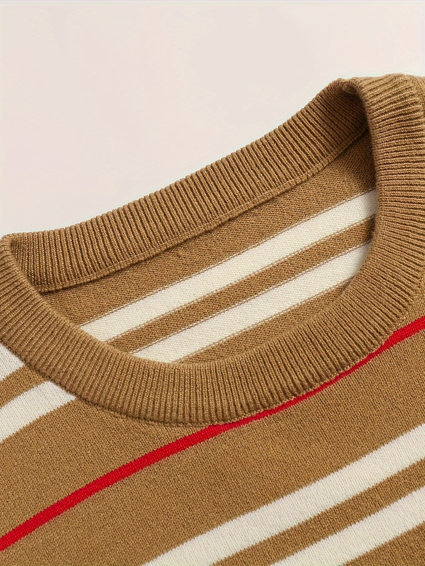 Cozy Striped Knit Pullover Sweater - Soft, Casual, Long Sleeve, Slim-Fit, Crew Neck, Fall and Winter Essential - Perfect for Men's Daily Wear, Outdoor Activities, and Gift Idea