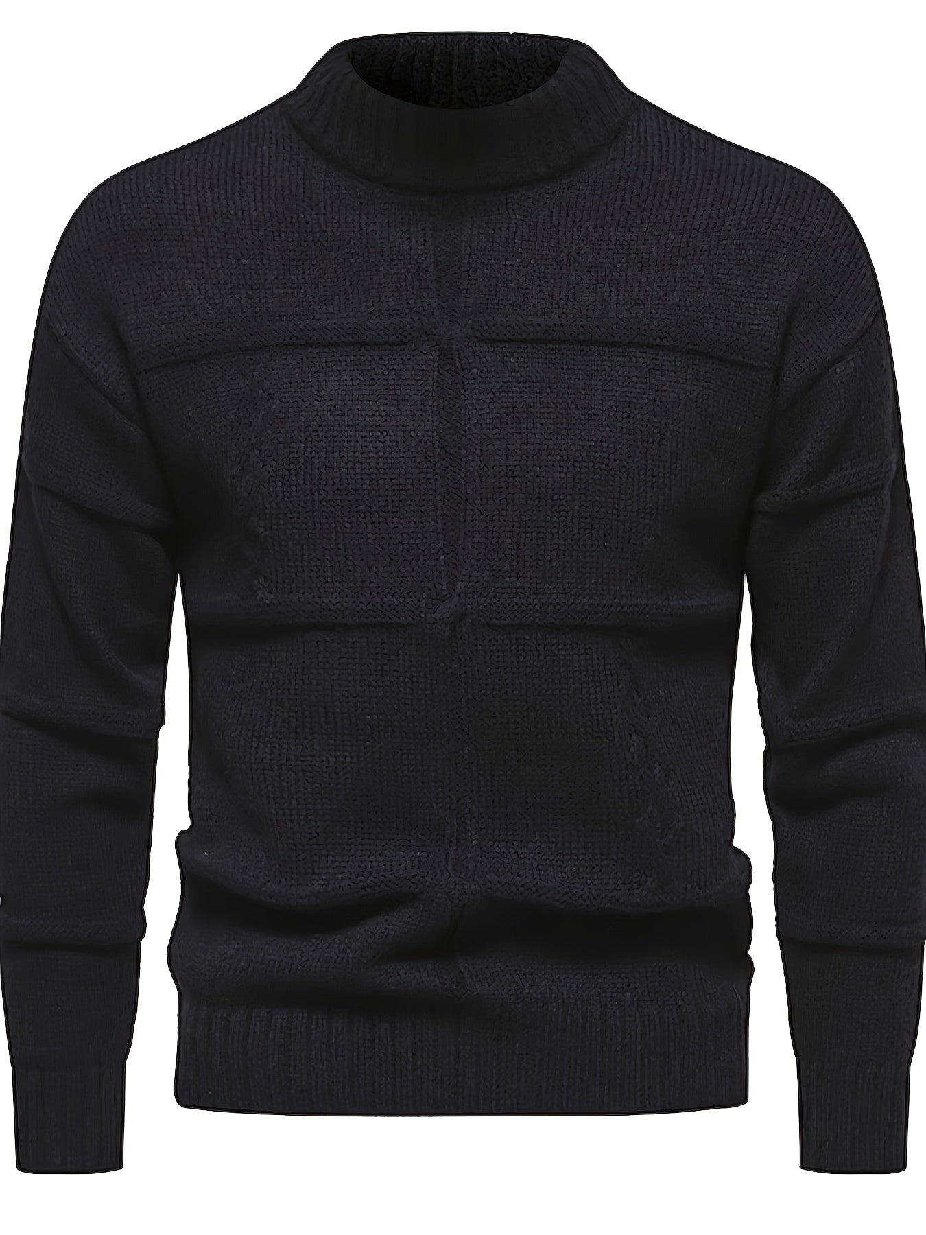 Men's Solid Knitted Pullover, Casual Long Sleeve Crew Neck Sweater For Fall Winter