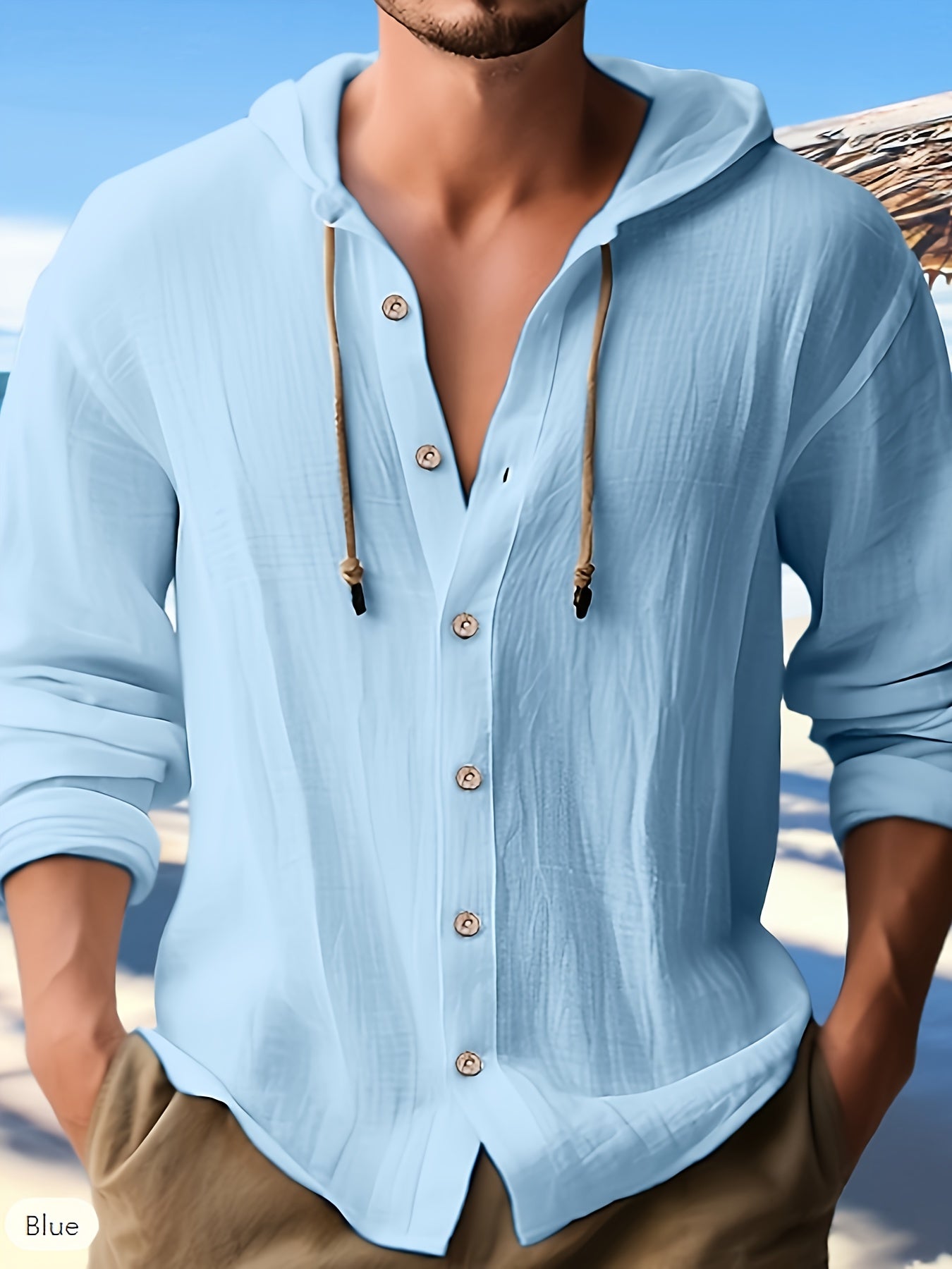 Men's Casual Button Up Hooded Shirt, Chic Hoodie, Hawaiian Shirt