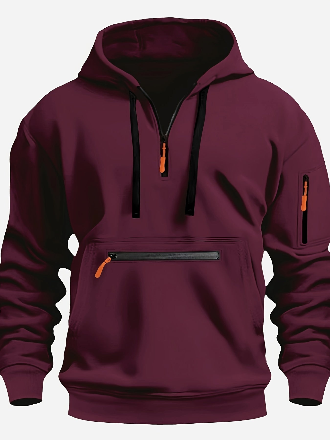 Winter Fall Essential Hoodie - Fashion Hoodies for Men with Solid Half Zip, Long Sleeve, Zippered Pocket, Casual Style