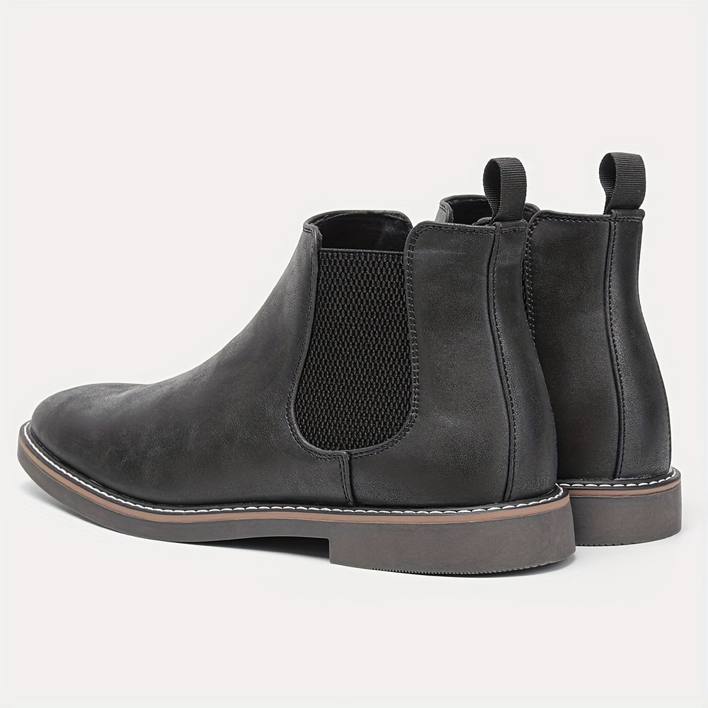 Stylish High-Top Chelsea Boots for Men - Anti-Slip, PU Leather Uppers, Slip-On Design, Perfect for Outdoor Activities in Spring and Autumn - Comfortable, Durable, and Water-Resistant