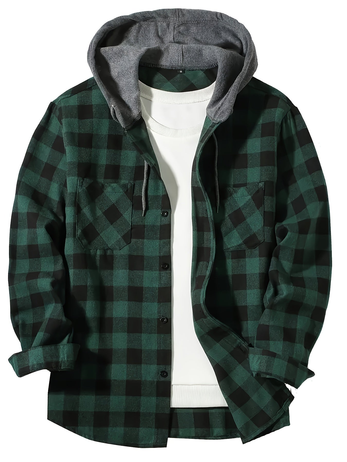 Stylish Plaid Hooded Shirt for Men - Long Sleeve Button-Up Casual Fashion Outerwear with Comfortable Fit, Classic Design, and Versatile Style for Everyday Wear