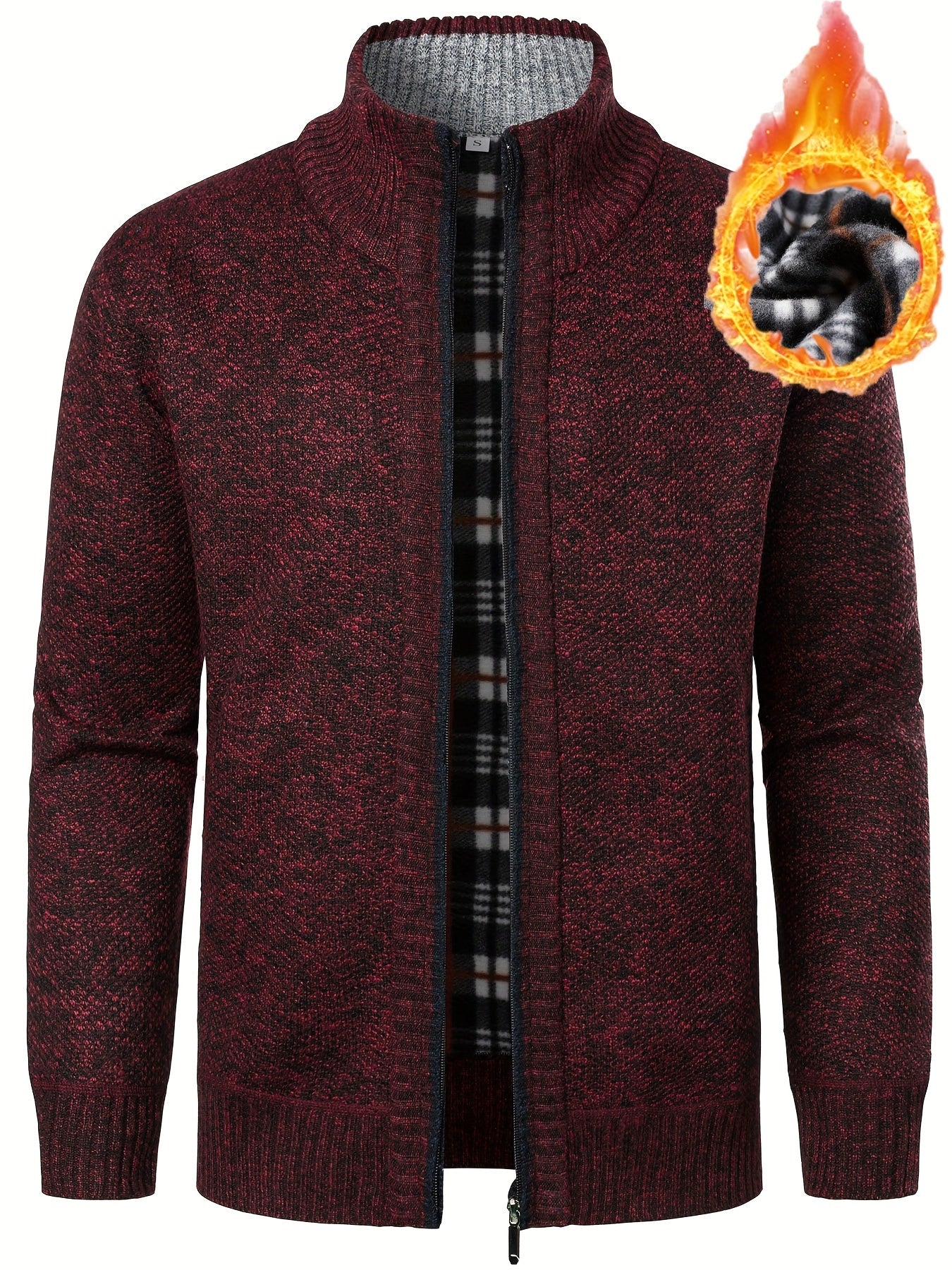 Men's Full Zip Up Casual Cardigan, Patchwork Thermal Regular Fit Knit Sweater