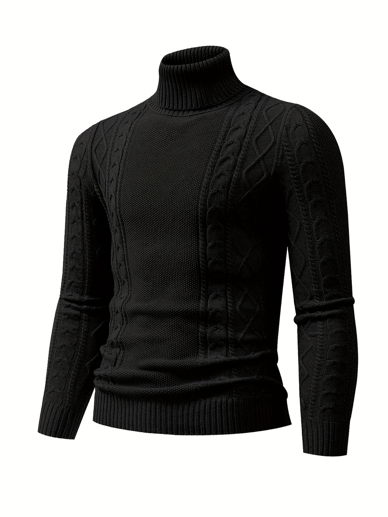 Men's Plain Turtleneck Sweater, Trendy High Stretch Fashion Comfy Thermal Tops