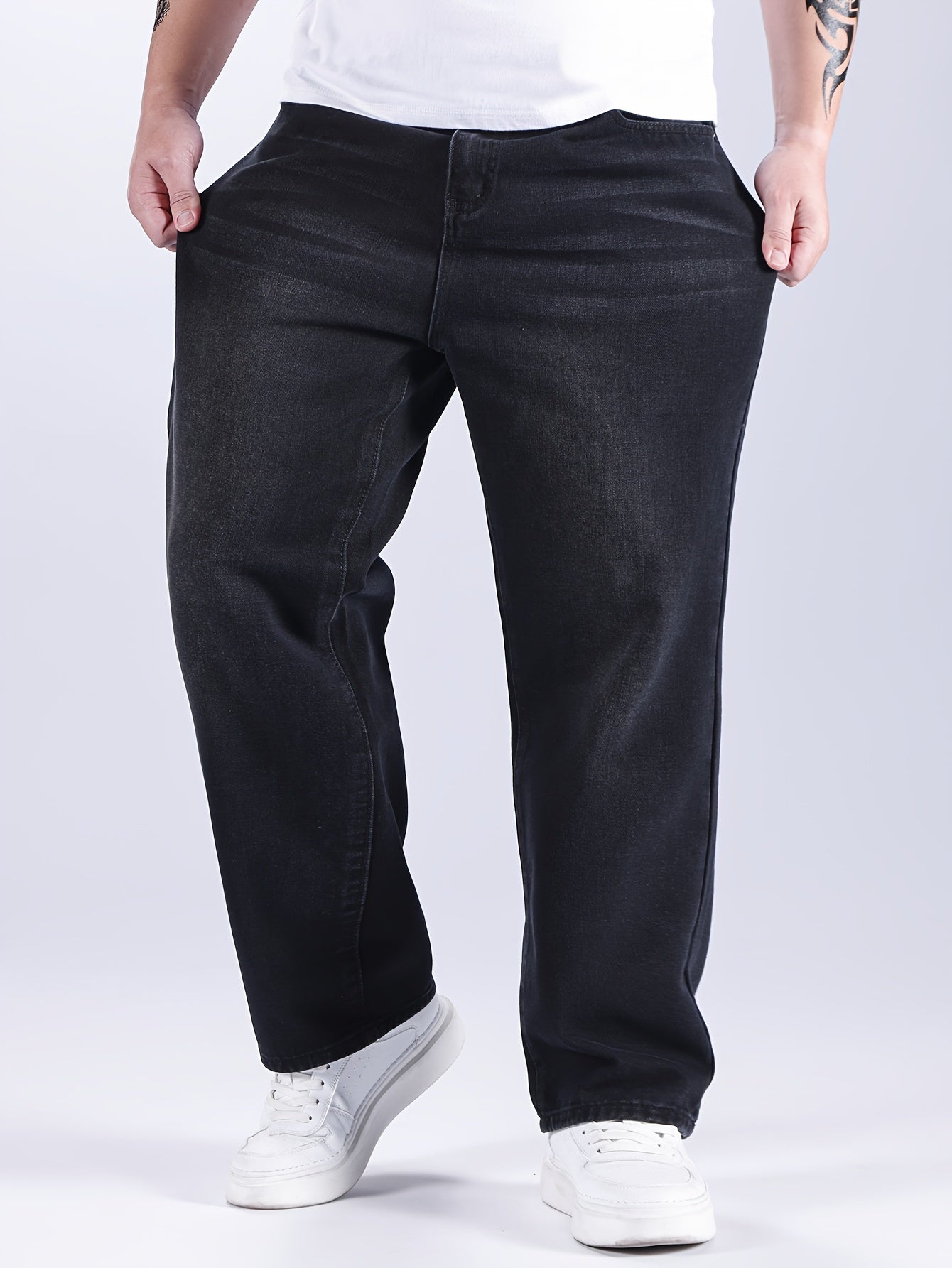 Men's Plus Size Cotton Jeans, Loose Fit, Trendy Classic Style Trousers