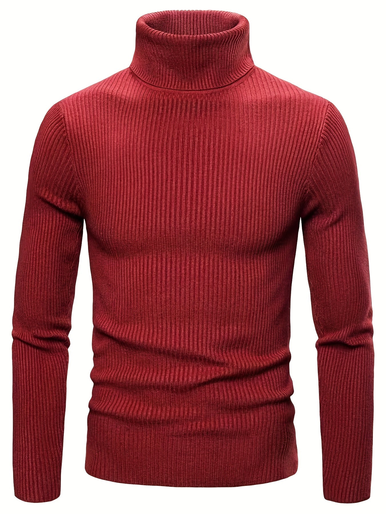 Turtle Neck Knitted Slim Fit Sweater, Men's Casual Warm Solid High Stretch Pullover Sweater For Fall Winter