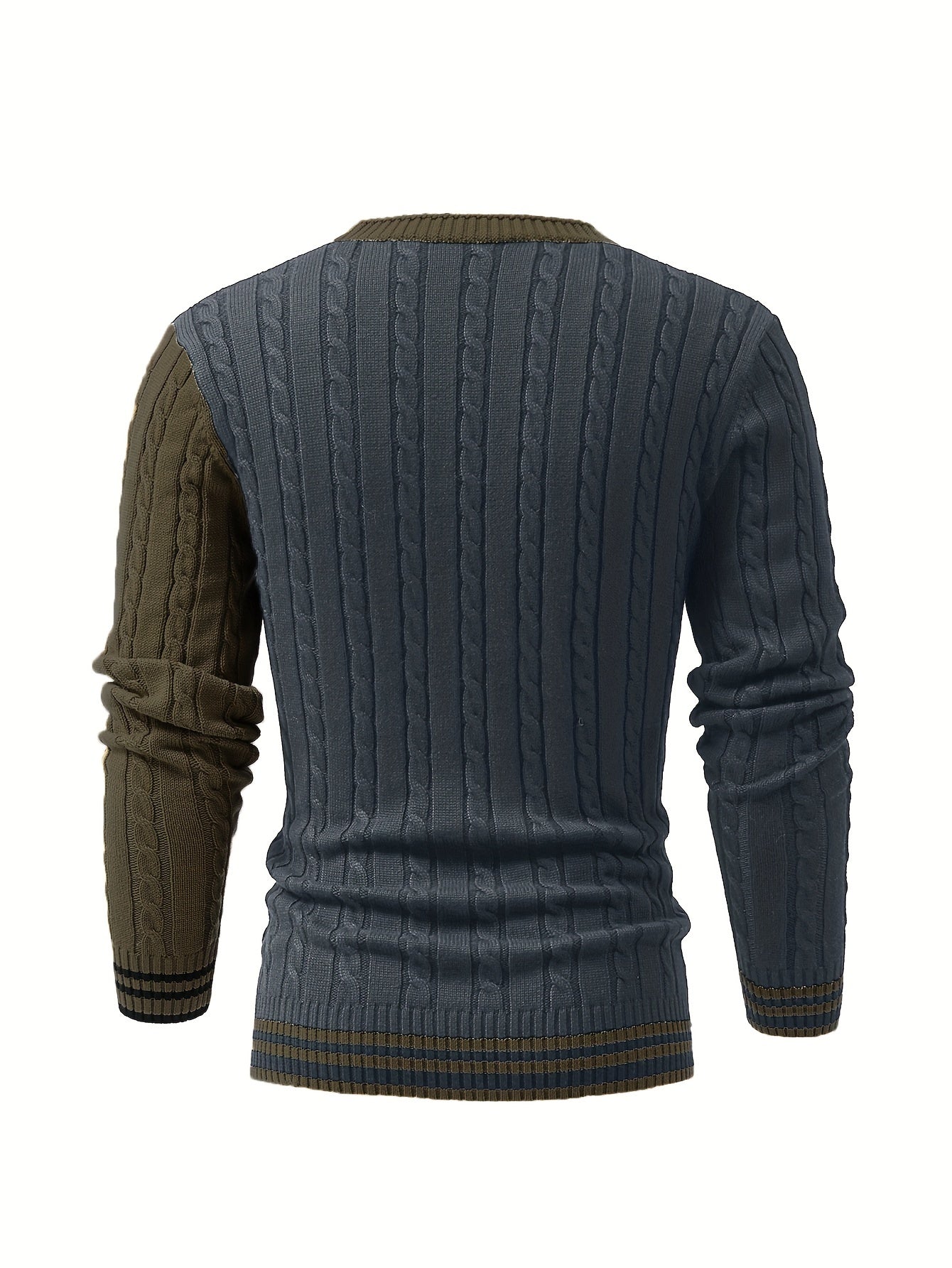 Men's Stylish Color Matching Knitted Pullover, Casual Breathable Long Sleeve V Neck Button Up Top For City Walk Street Hanging Outdoor Activities