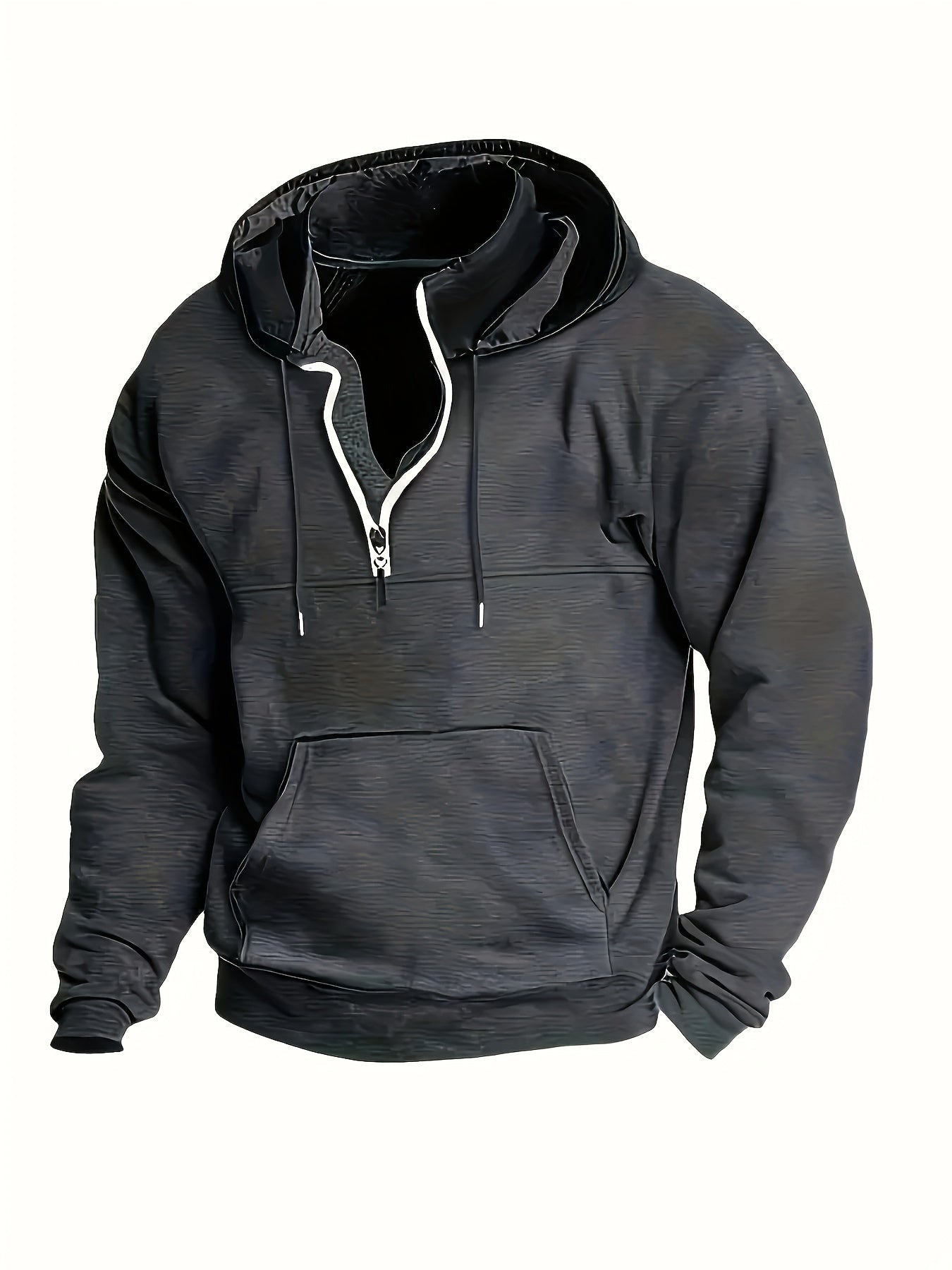 Stylish Men's Solid Color Hooded Sweatshirt - Fashion Hoodies with Zippered Henley Neck, Kangaroo Pocket, and Casual Outdoors Wear Features for Trendy Guys