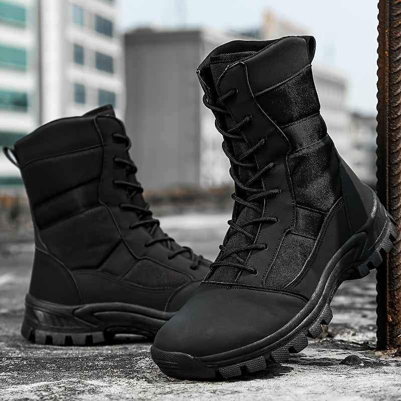 High-Top All-Season Tactical Boots for Men & Women, Durable PU Upper, Breathable Fabric Inner, Slip-Resistant TPR Sole, Round Toe Military Training & Hiking Boots