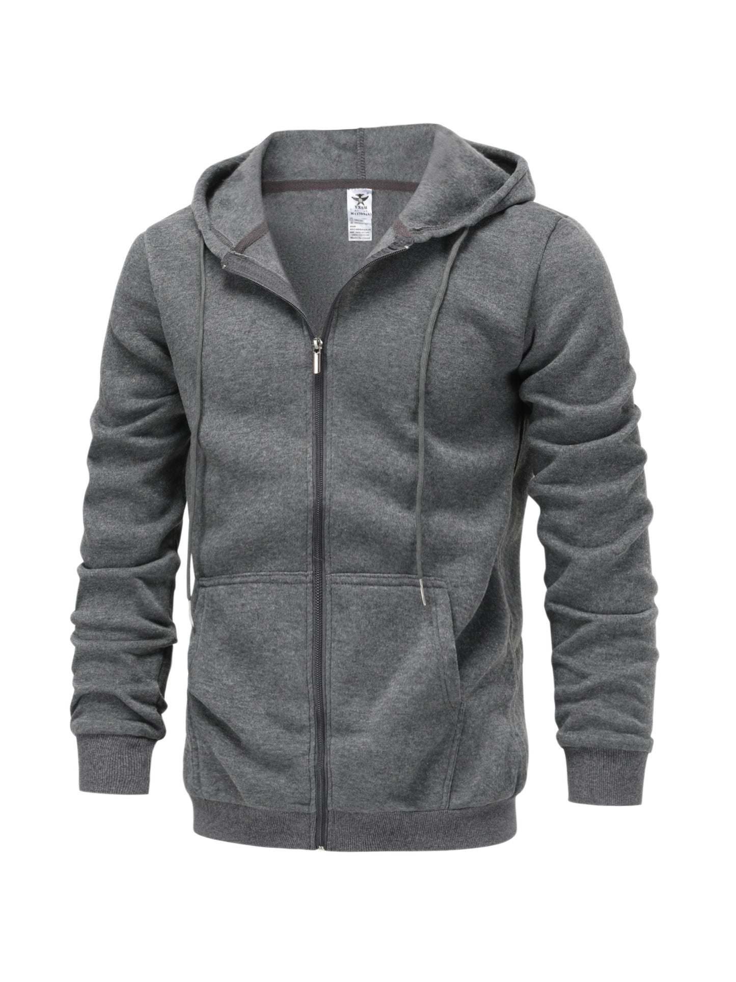 Long Sleeve Men's Casual Hoodie with Kangaroo Pocket, Drawstring and Zipper