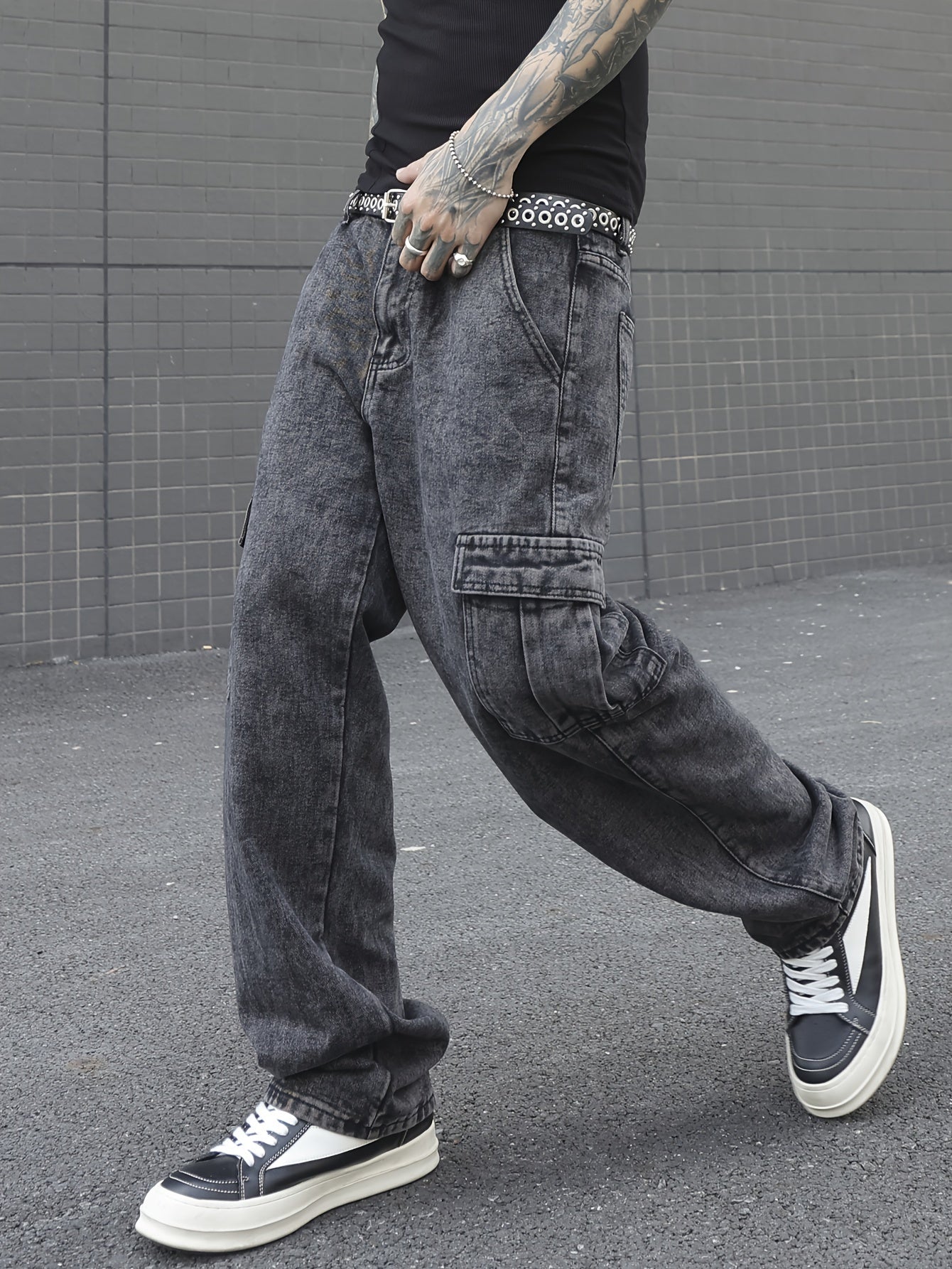 Men's Vintage Style Loose Fit Distressed Cotton Blend Denim Pants For Spring And Fall, Stylish Jeans For Men's Casual And Street Wear